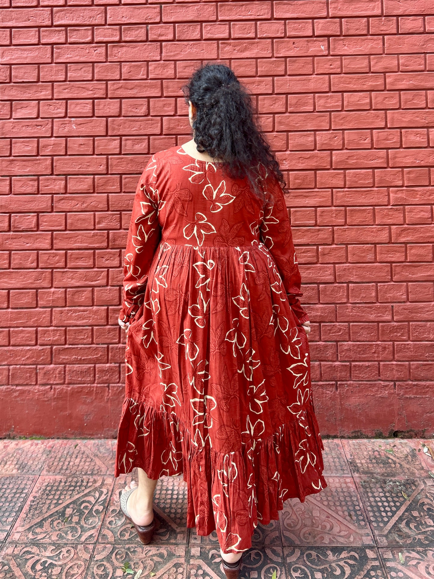 Rust Petal Chudi Sleeve Cotton Dress