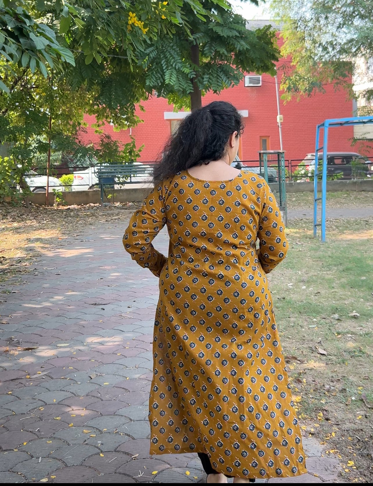 Mustard Handblock Long Kurti