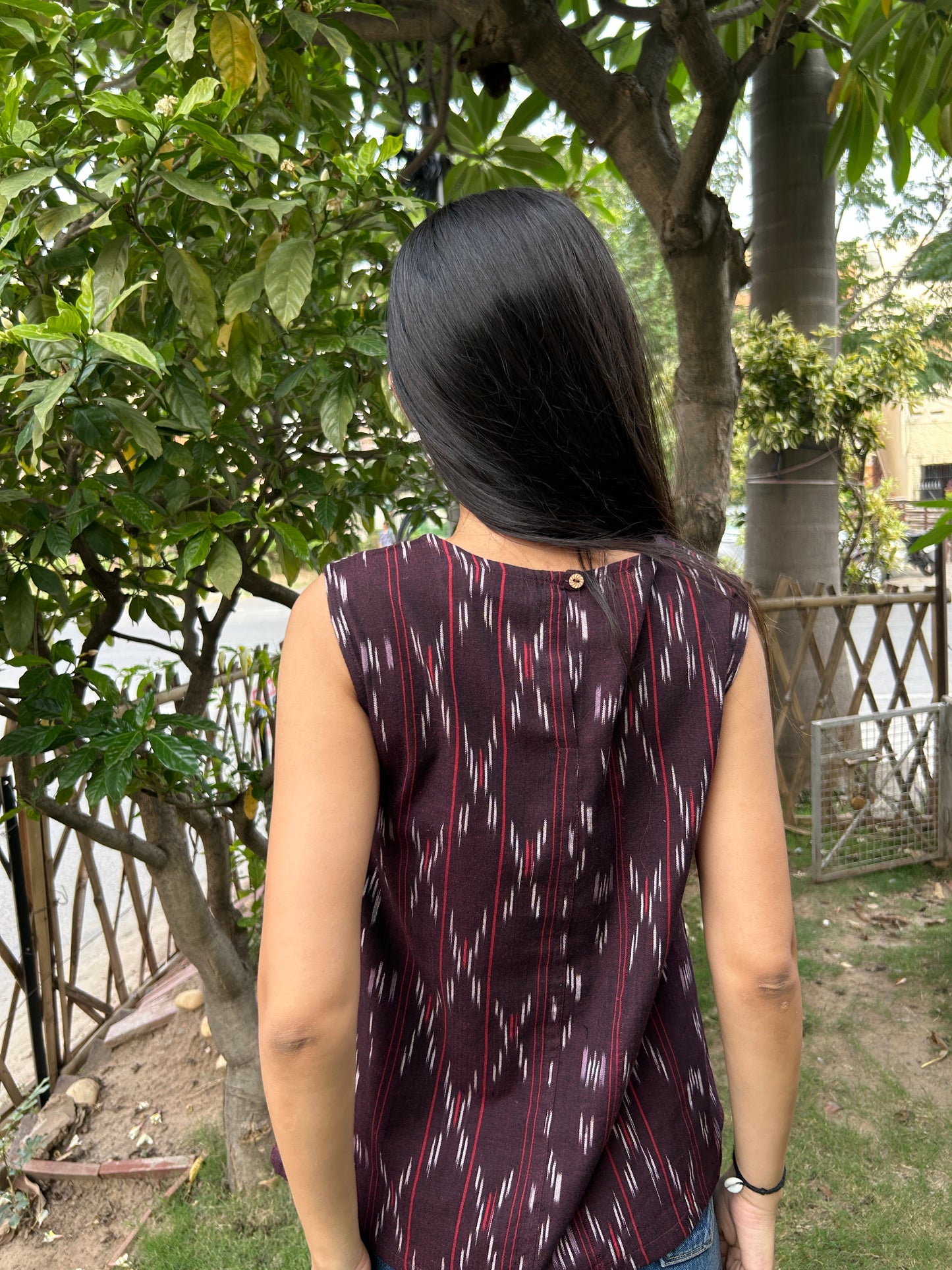 Maroon Ikkat Short Top