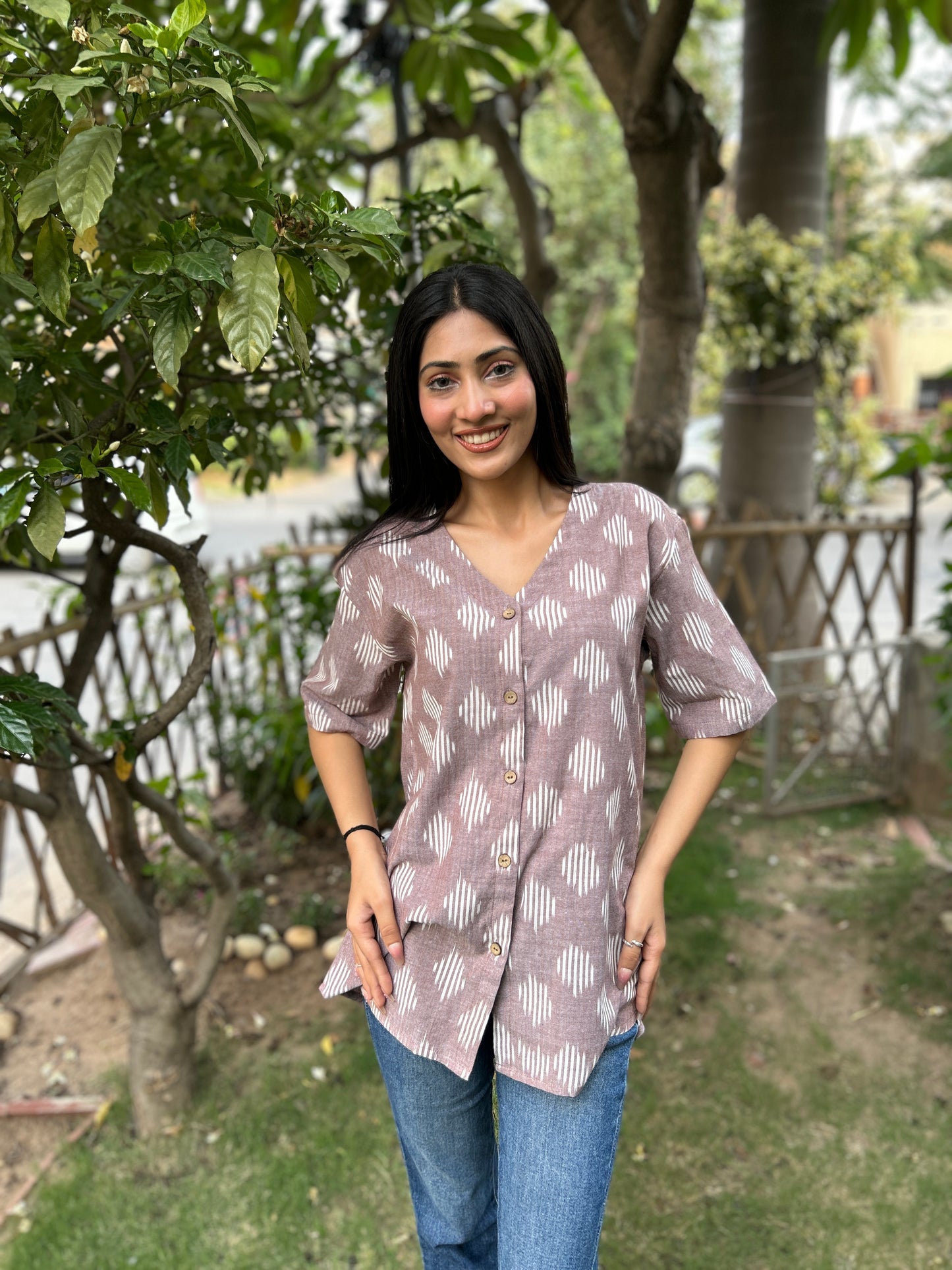 Wine colour Ikkat Shirt
