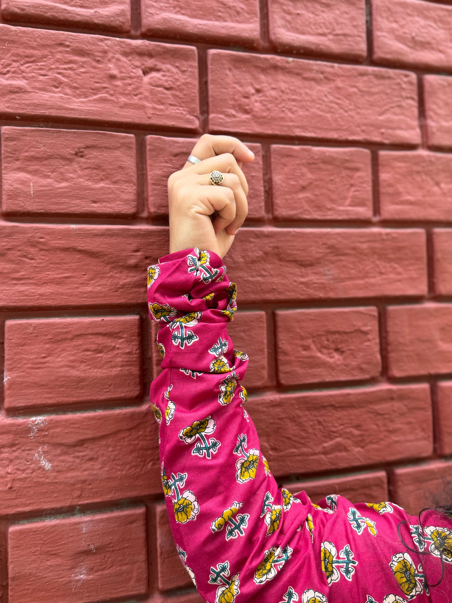 Magenta Bloom V-Neck Kurta