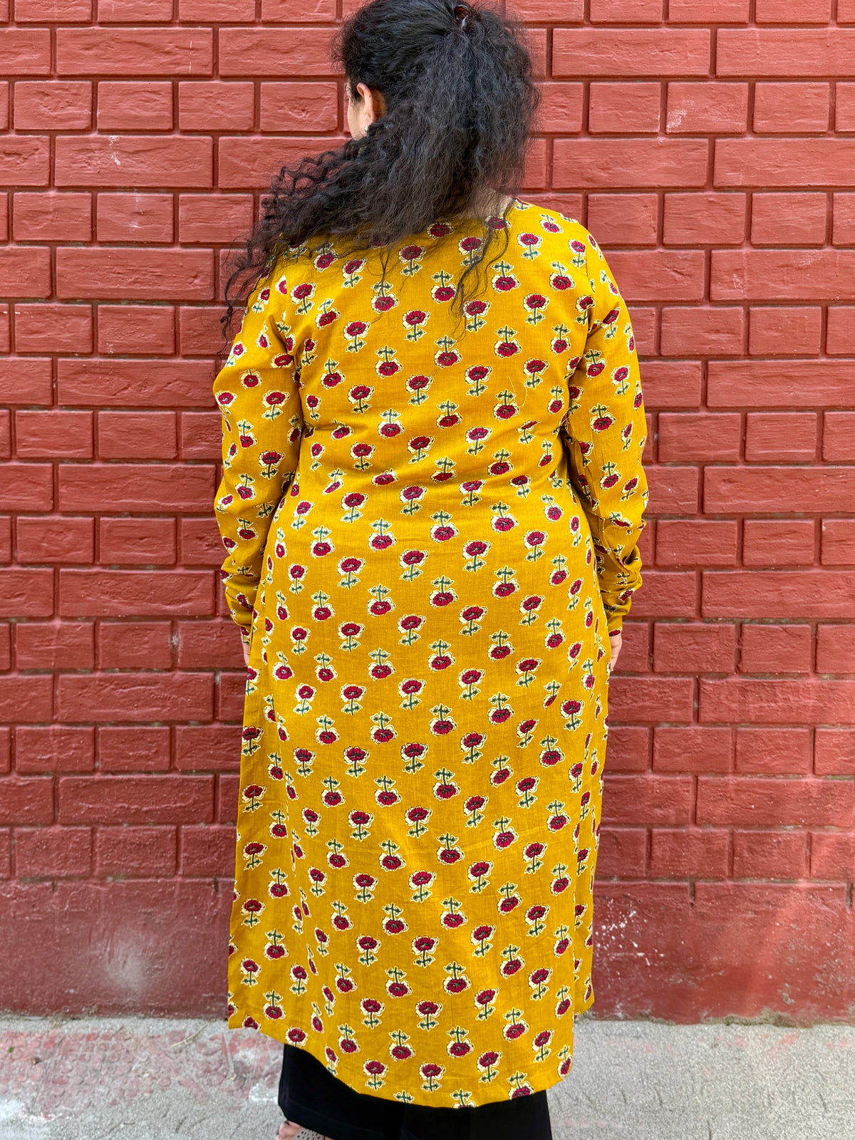 Basanti Phool 100% Cotton Kurta with Chudi Sleeves