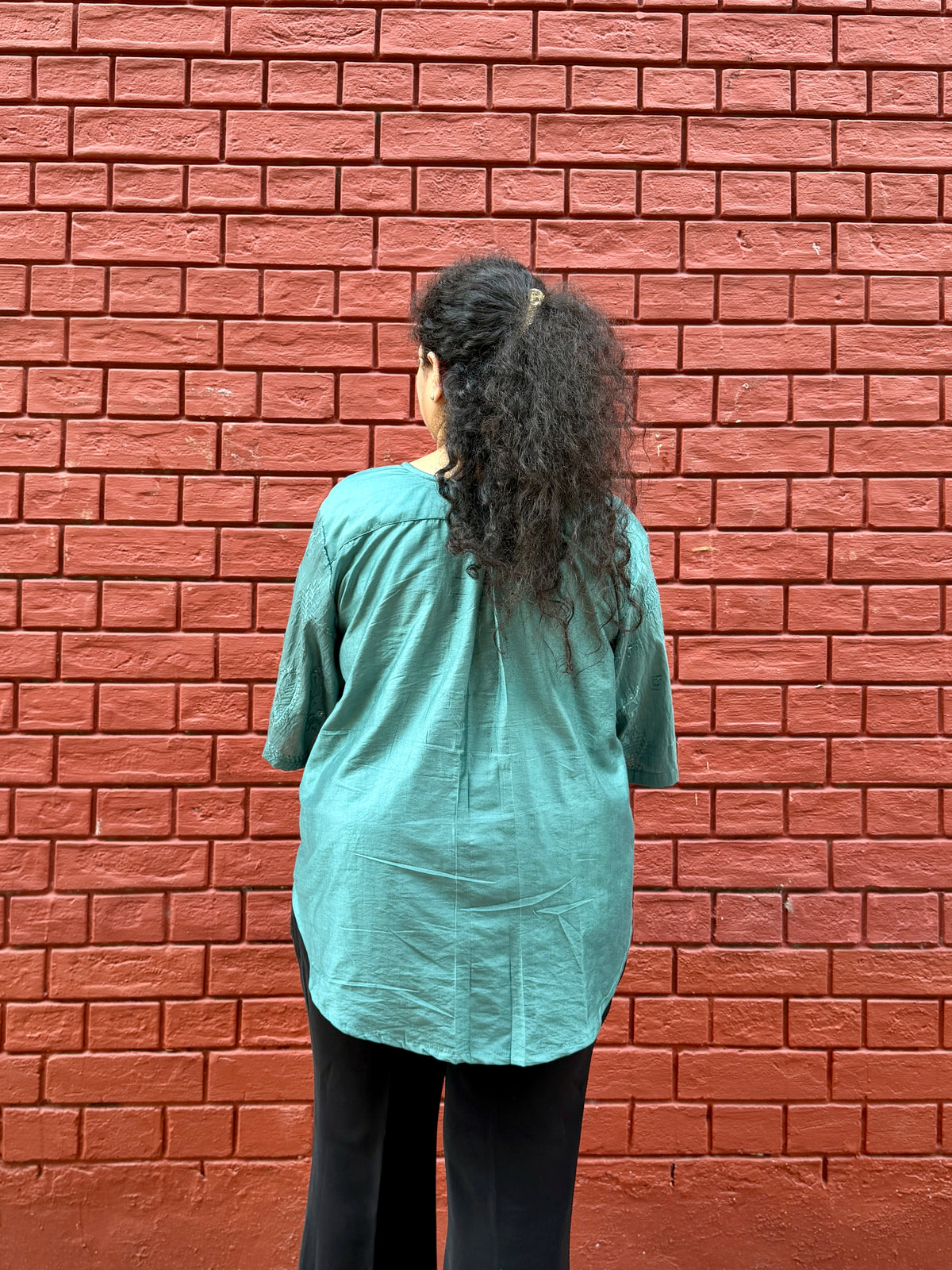 Teal Embroidered anti fit top