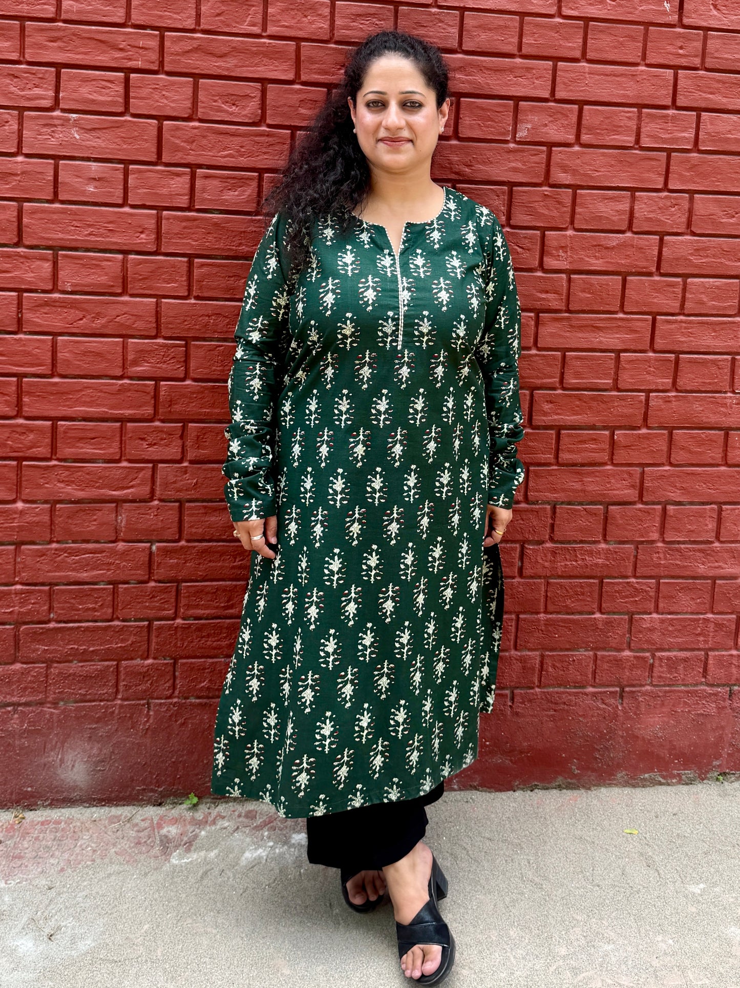 Bottle Green Leaf Kurta