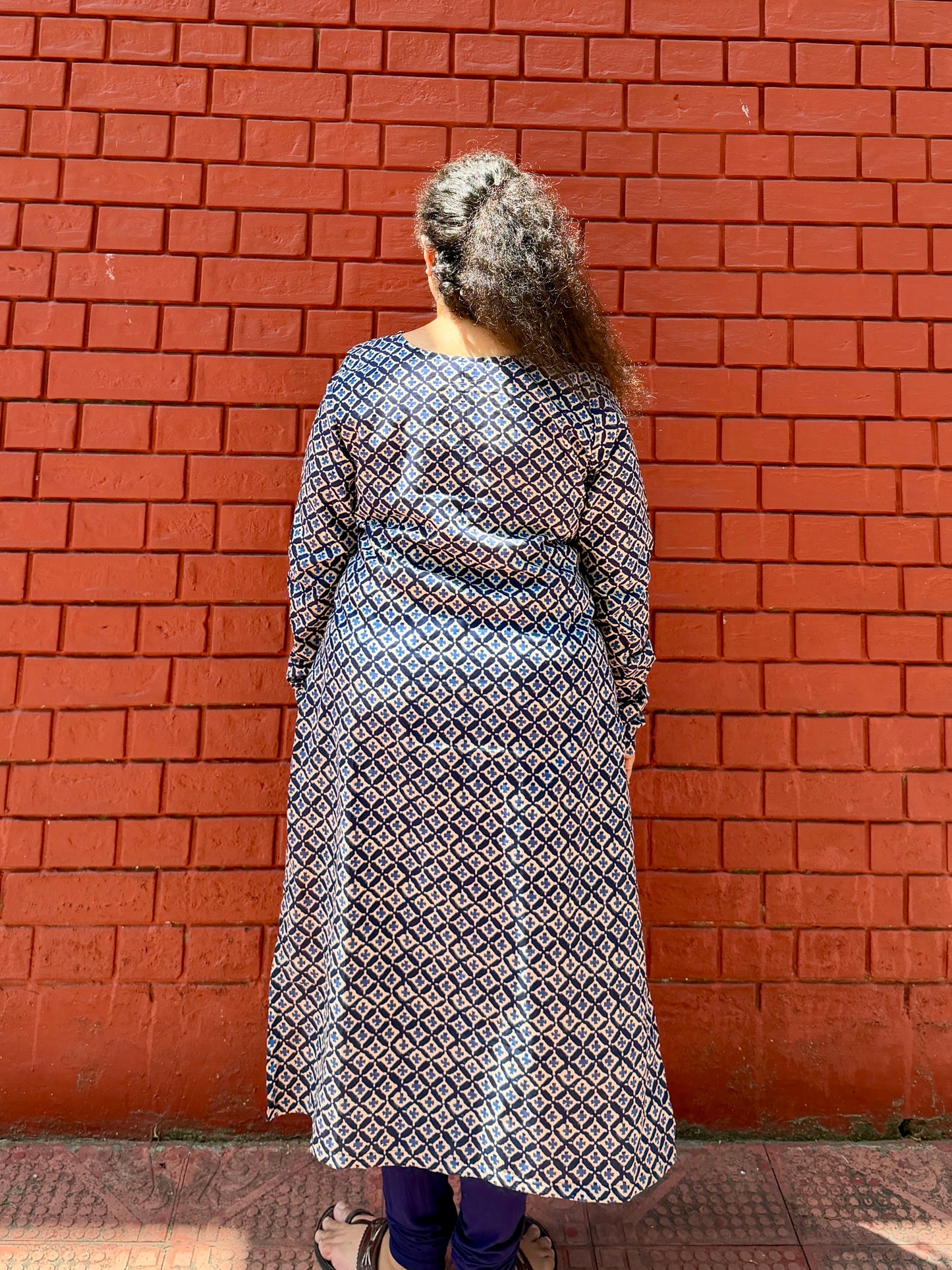 Indigo Floral Chudi Sleeve Kurta