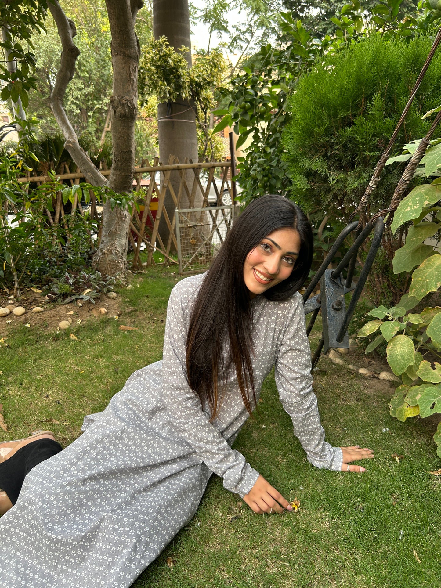 Grey Booti Ban neck kurta