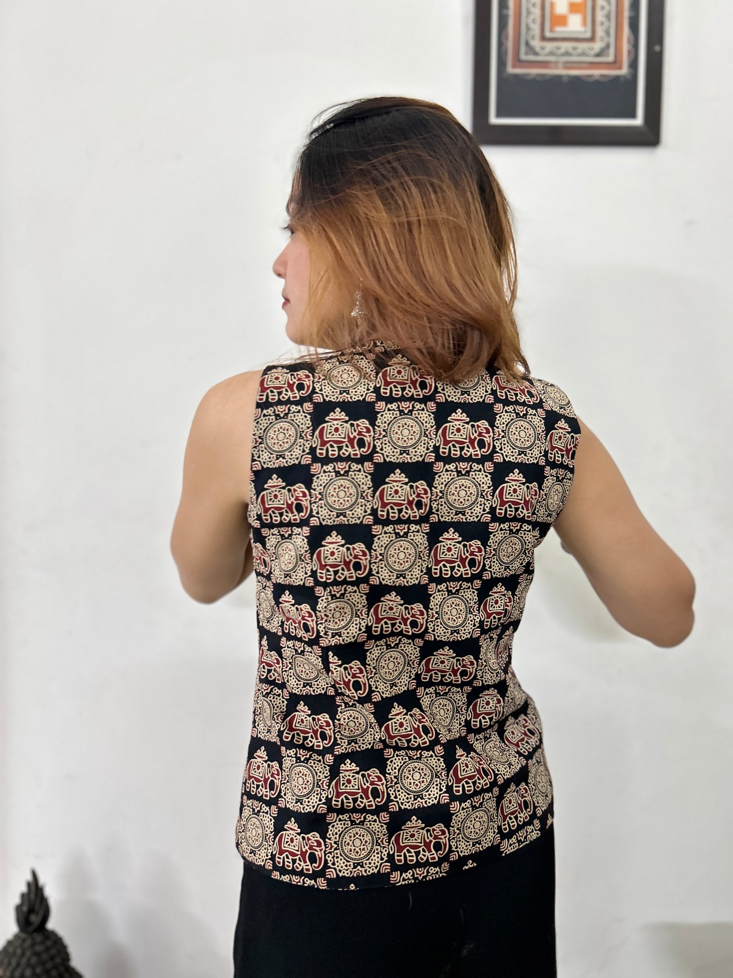 Black Elephanta Motifs Waistcoat