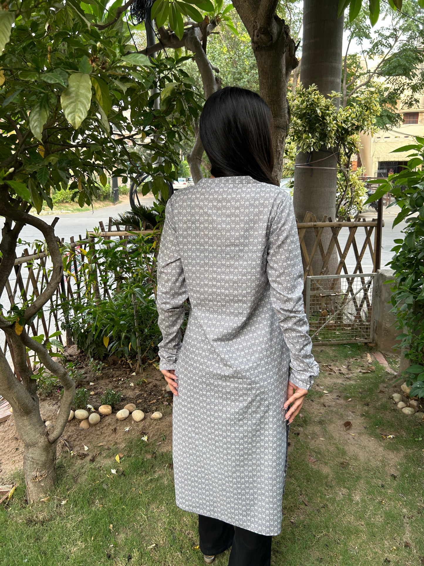 Grey Booti Ban neck kurta