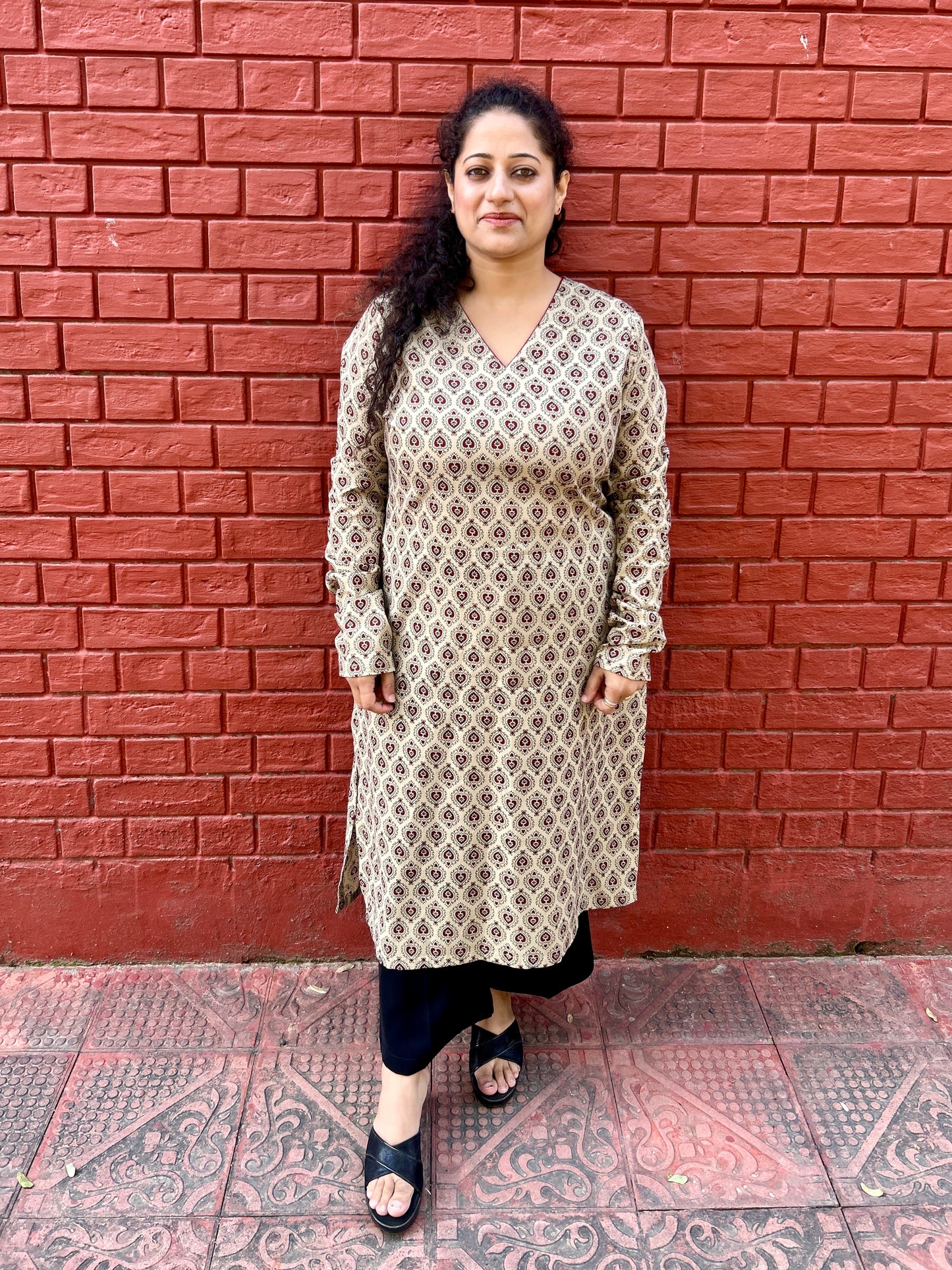 Beige Maroon Paan Kurta
