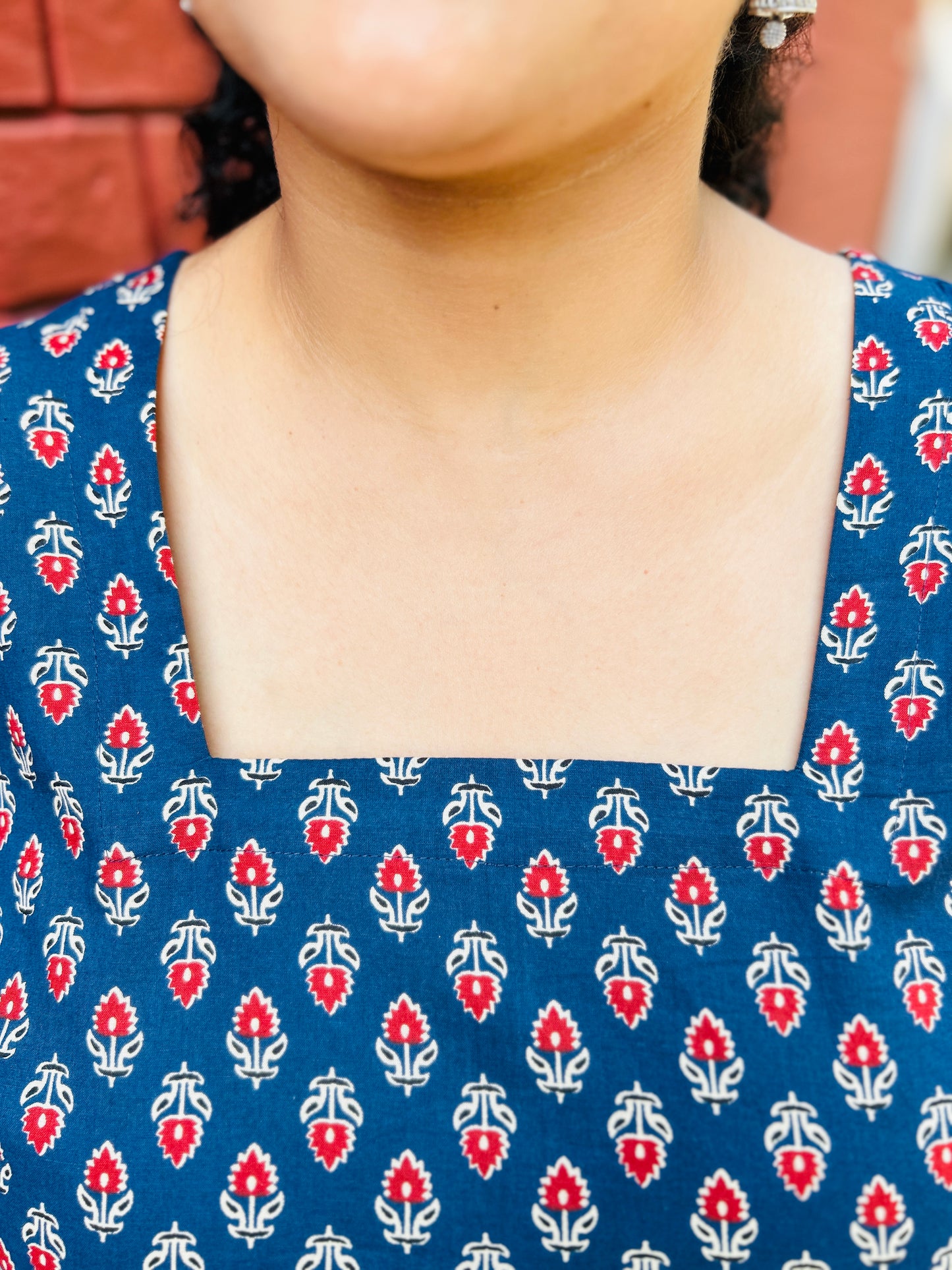 Indigo Ethnic Motif Flared Sleeve Kurti