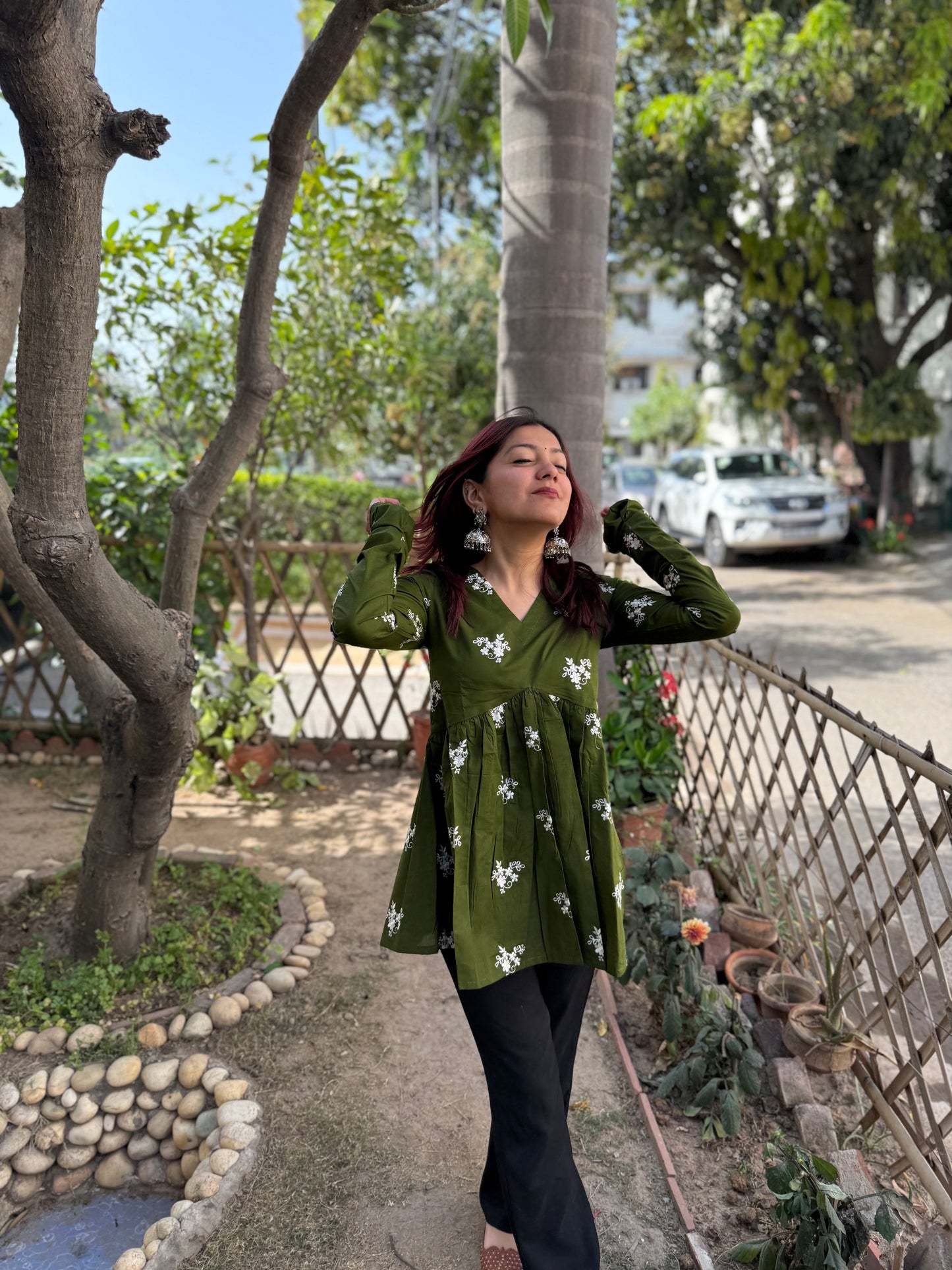 Mehndi Green Embroidered Gather Top