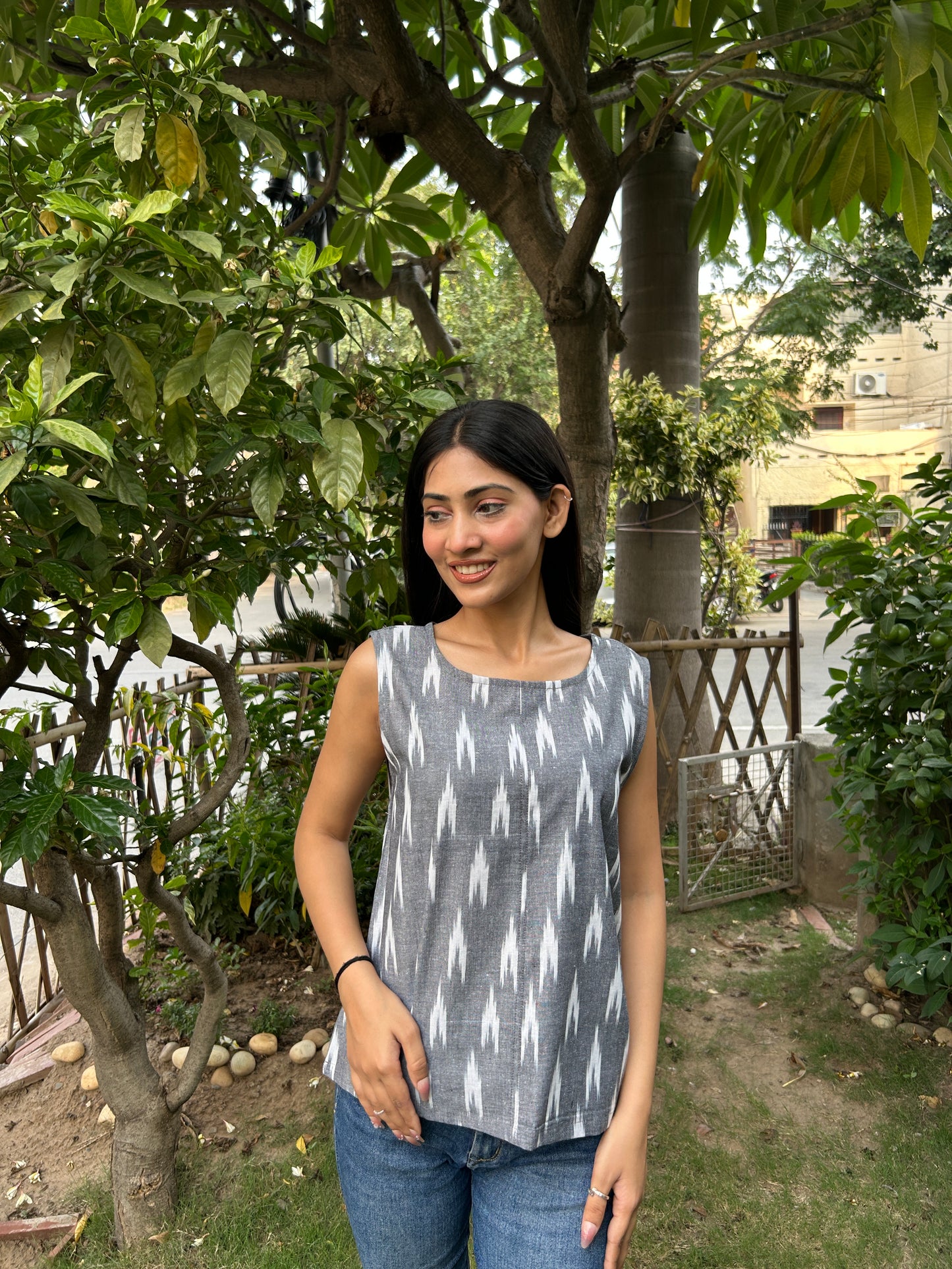 Grey Ikkat Short Top
