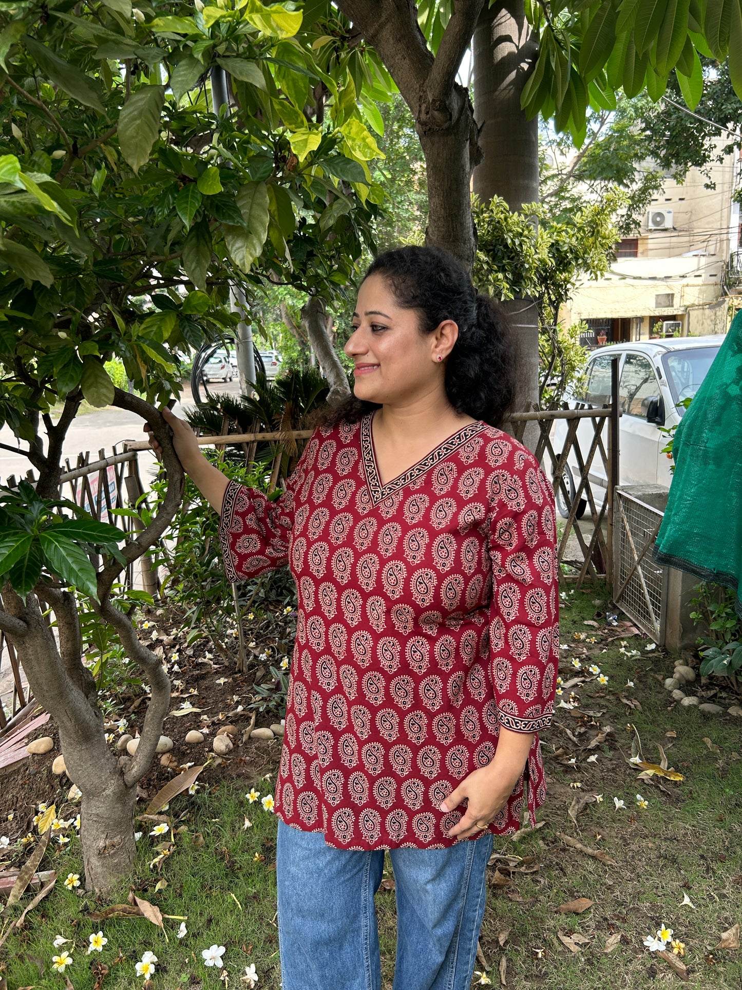 Maroon Paisley Handblock Cotton Kurti