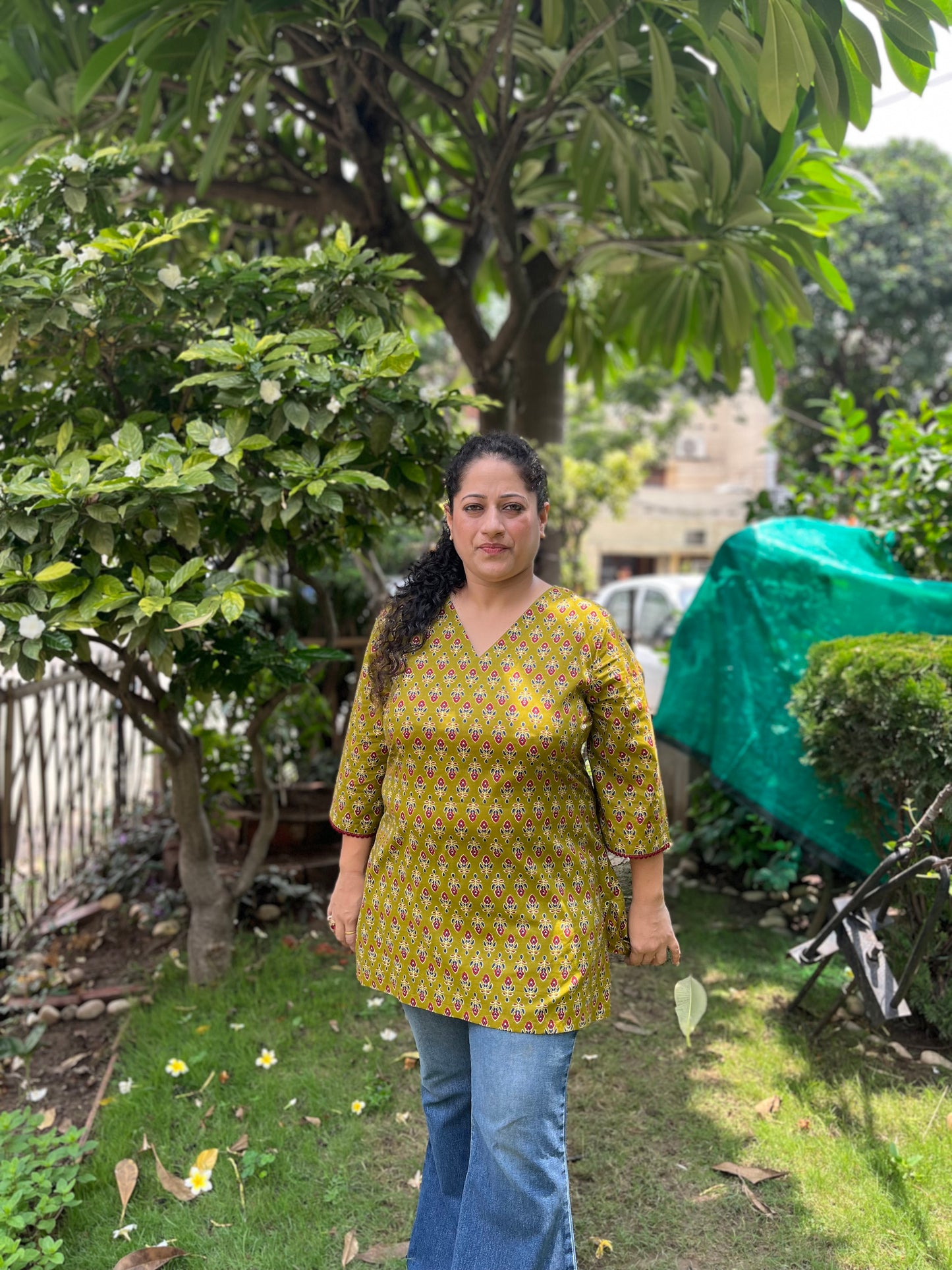 Olive Block Print Cotton Kurti