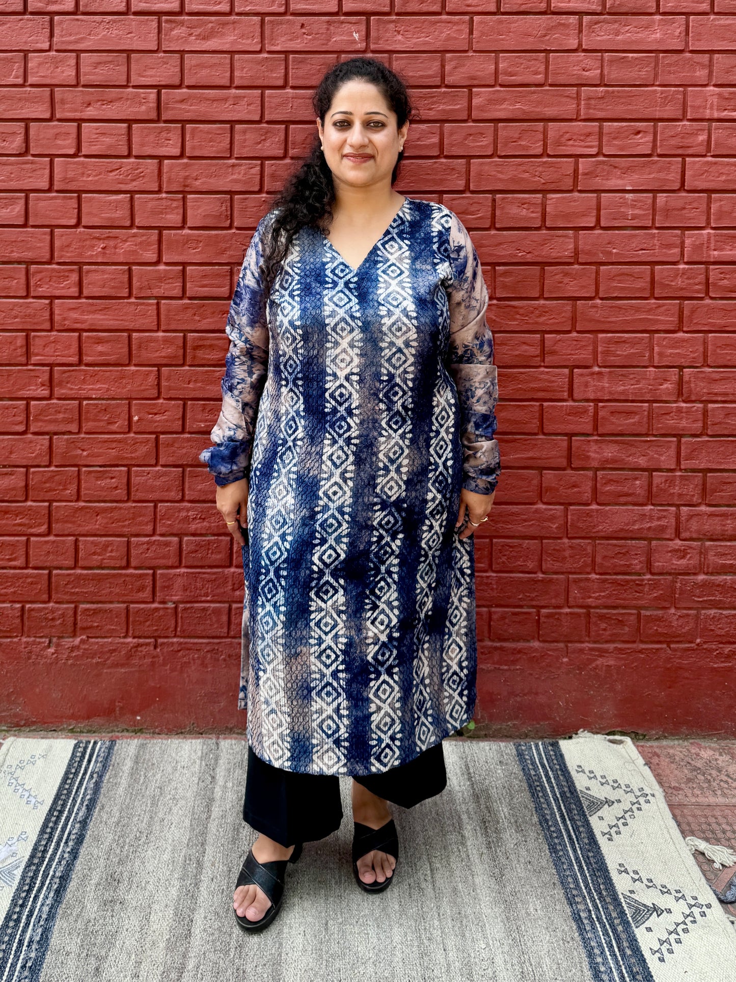 Blue Ikkat Style Kurta