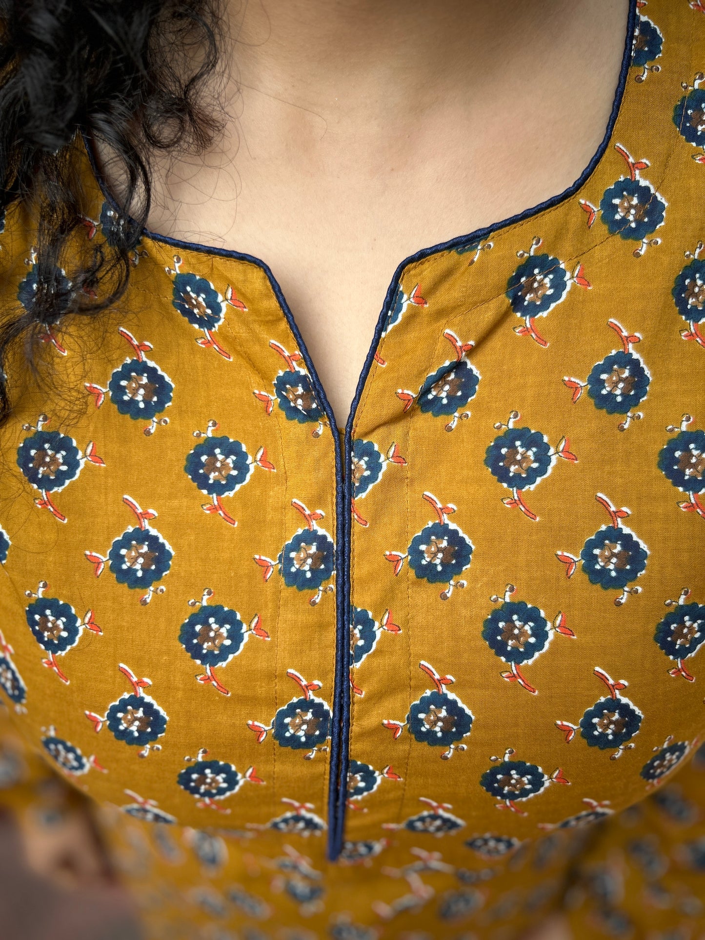 Mustard Handblock Long Kurti