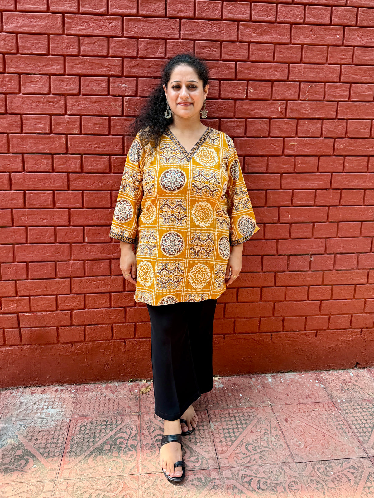 Mustard Block kurta