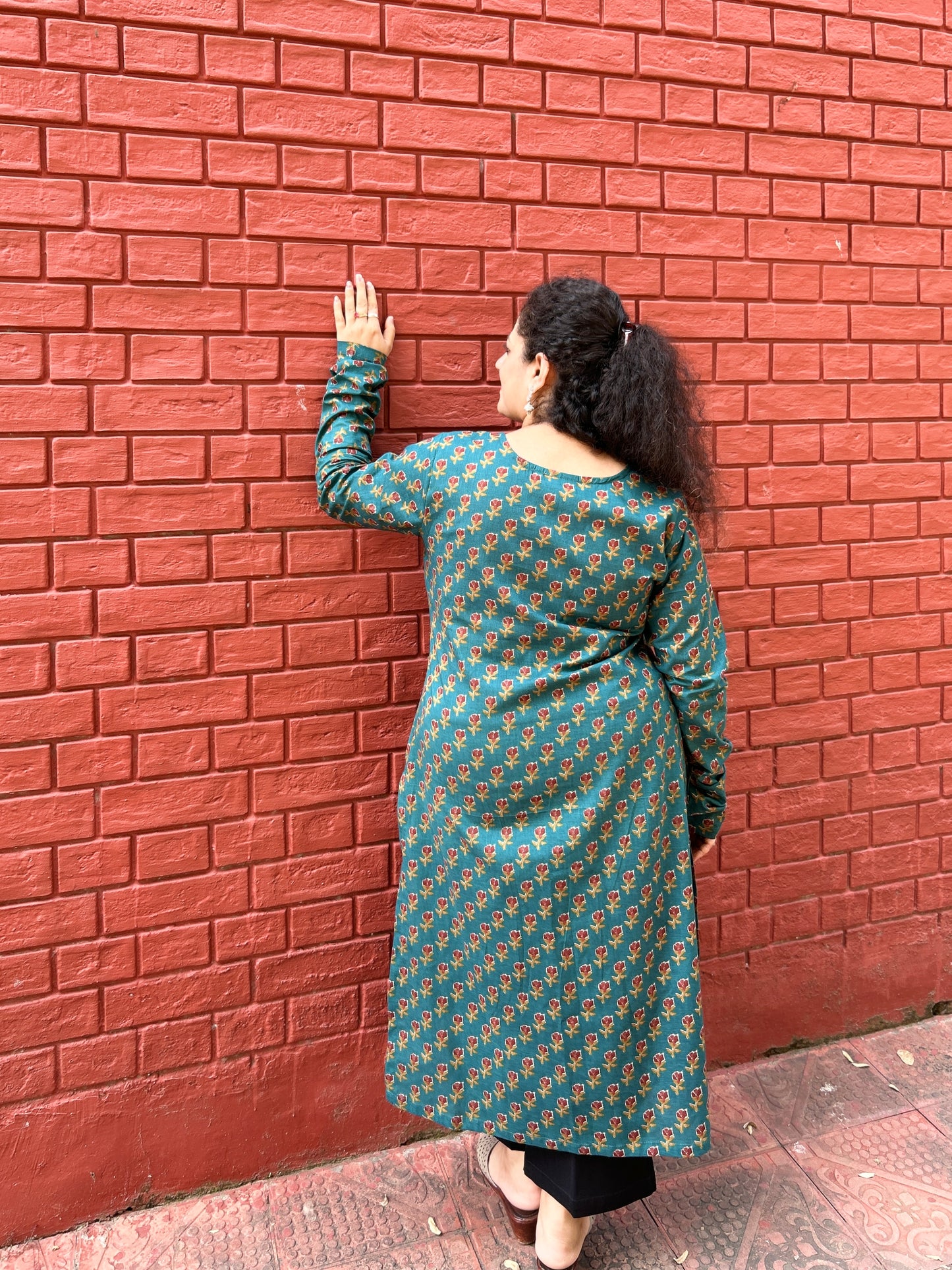 Peacock Handblock Cotton Kurta