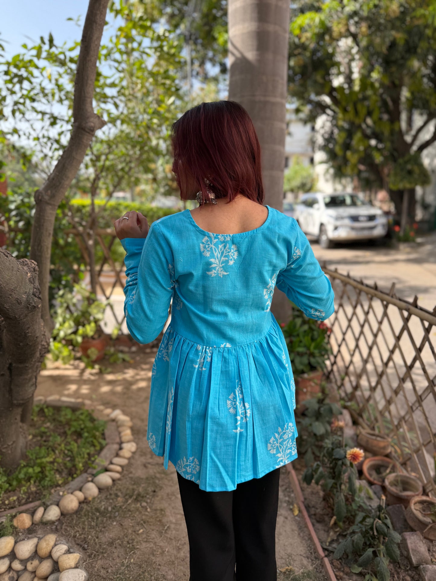 Aqua Blue Block Print Kurti