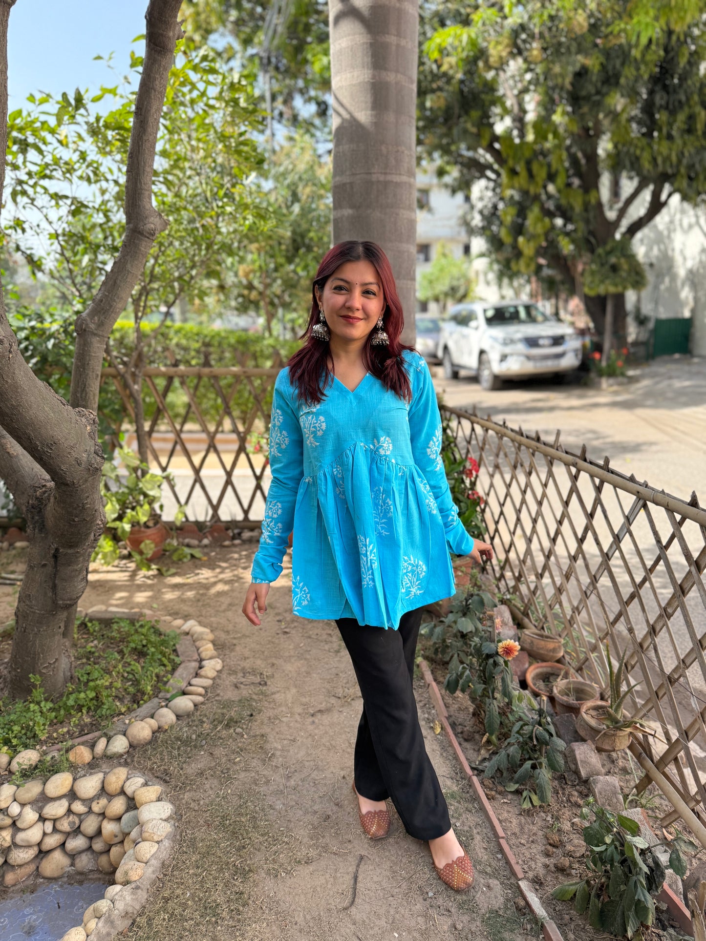 Aqua Blue Block Print Kurti