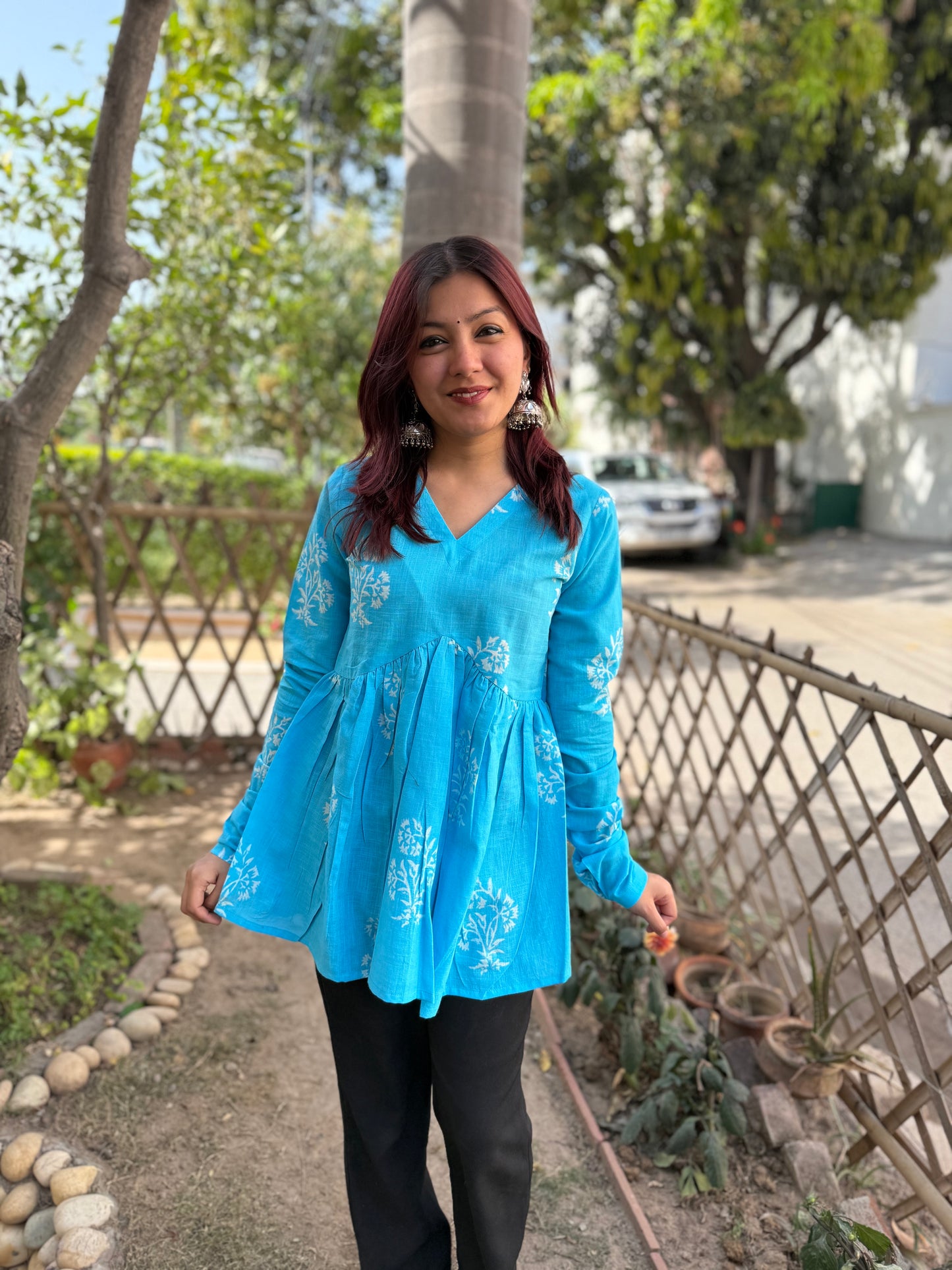 Aqua Blue Block Print Kurti