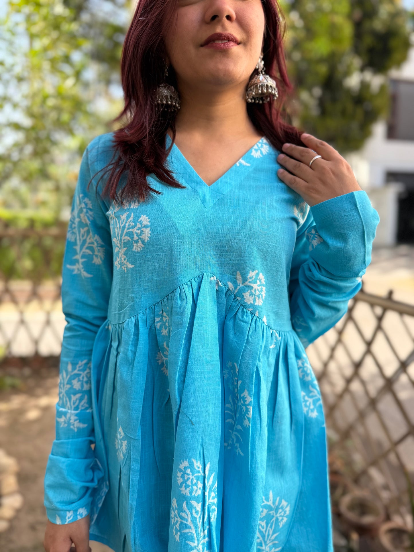 Aqua Blue Block Print Kurti