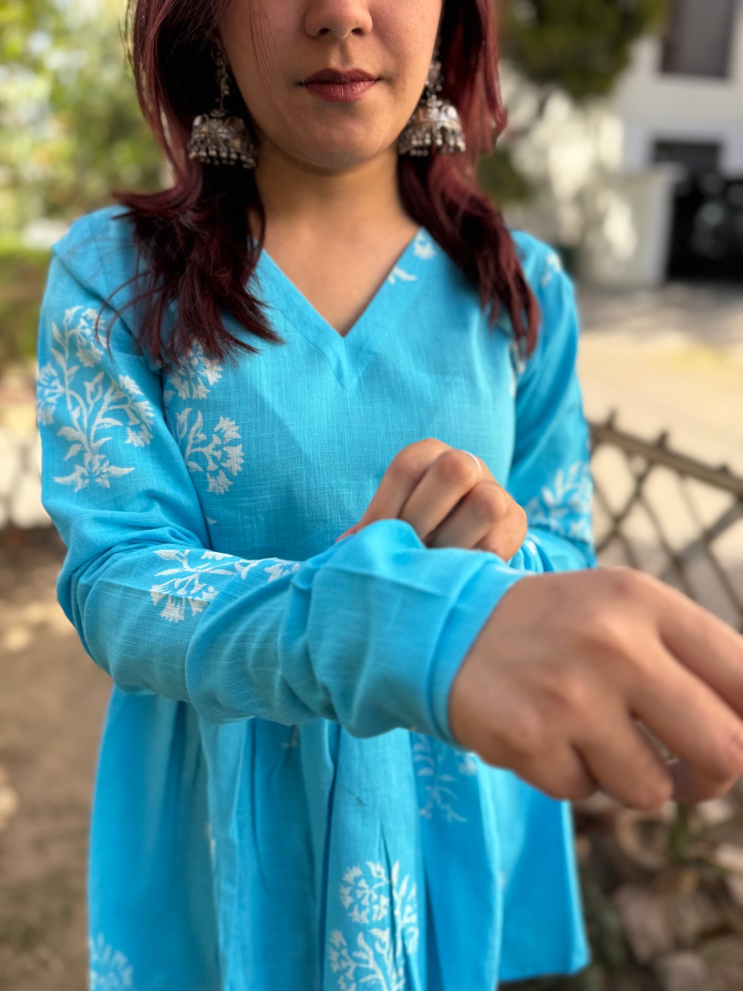 Aqua Blue Block Print Kurti