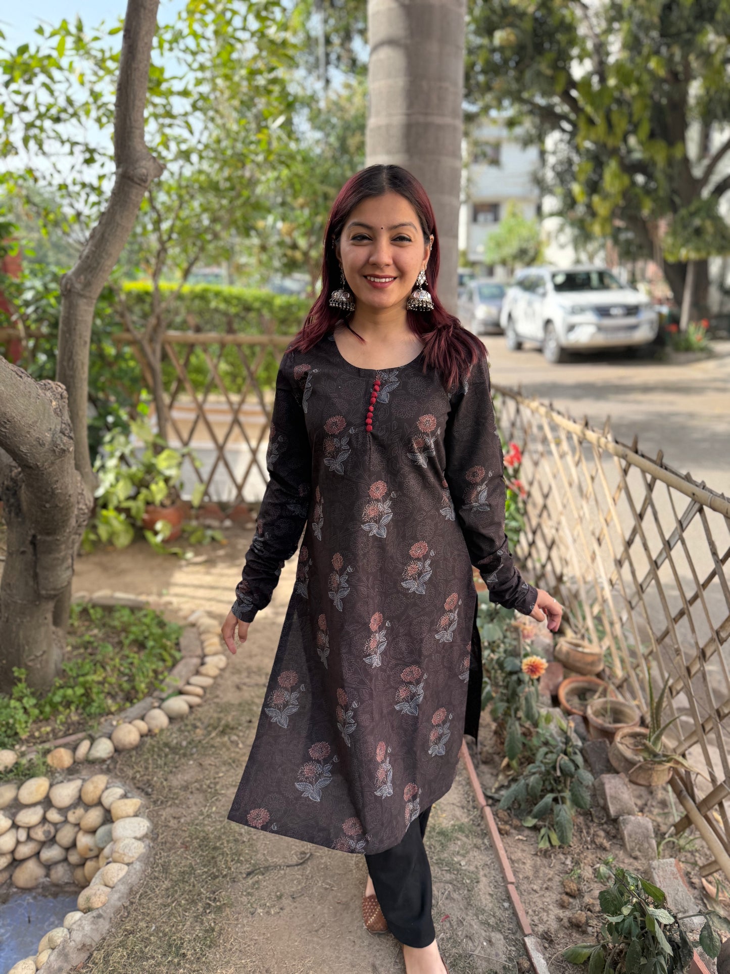 Brown floral kurta