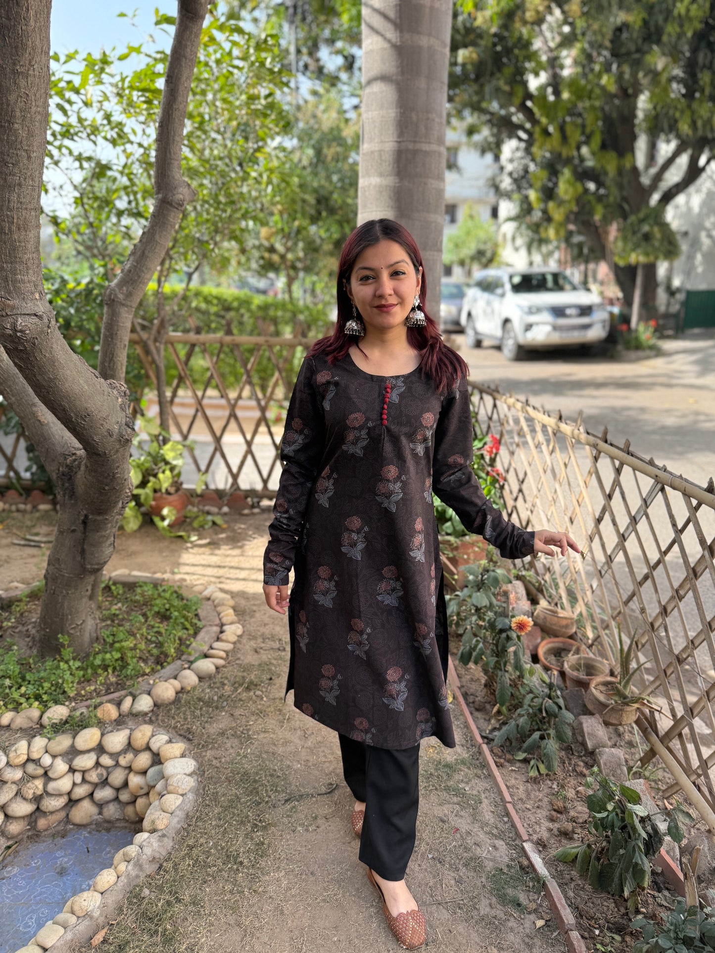 Brown floral kurta
