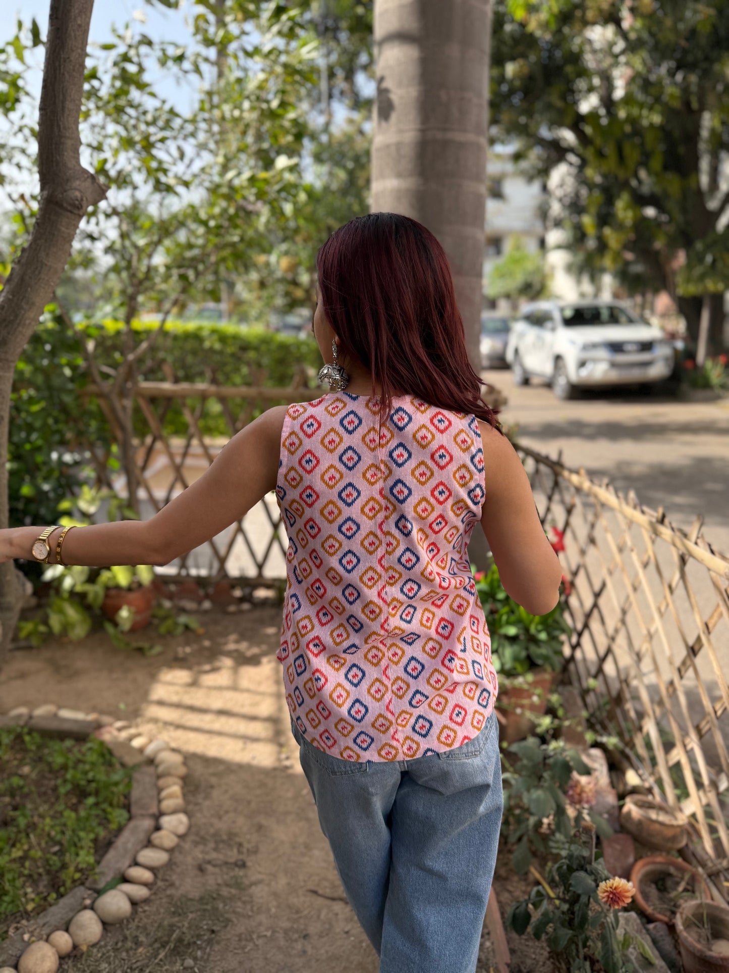 Pink ikkat top
