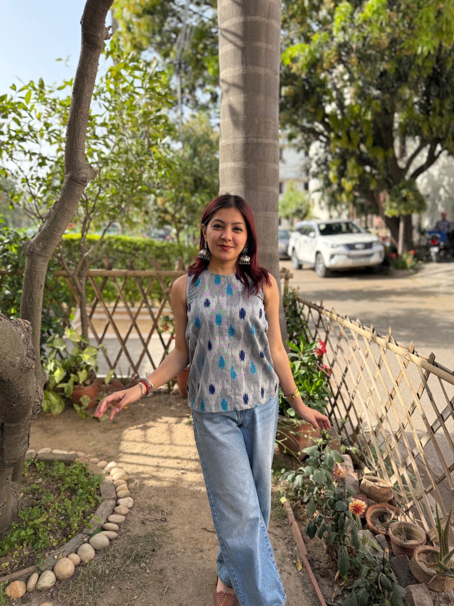 Grey ikkat top