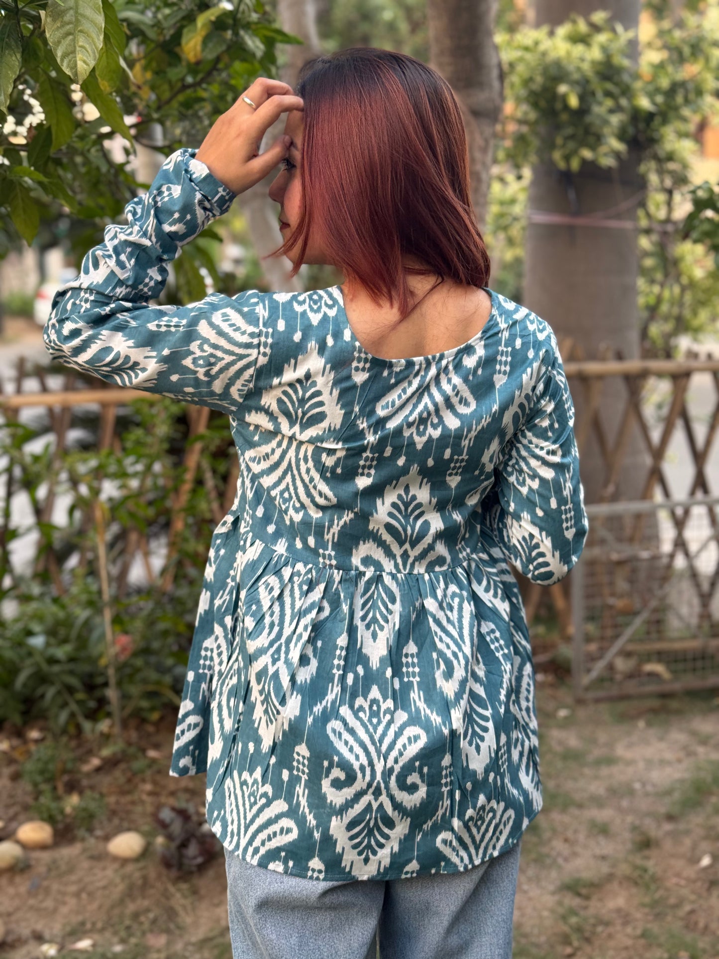 Blue Ikkat Print Top