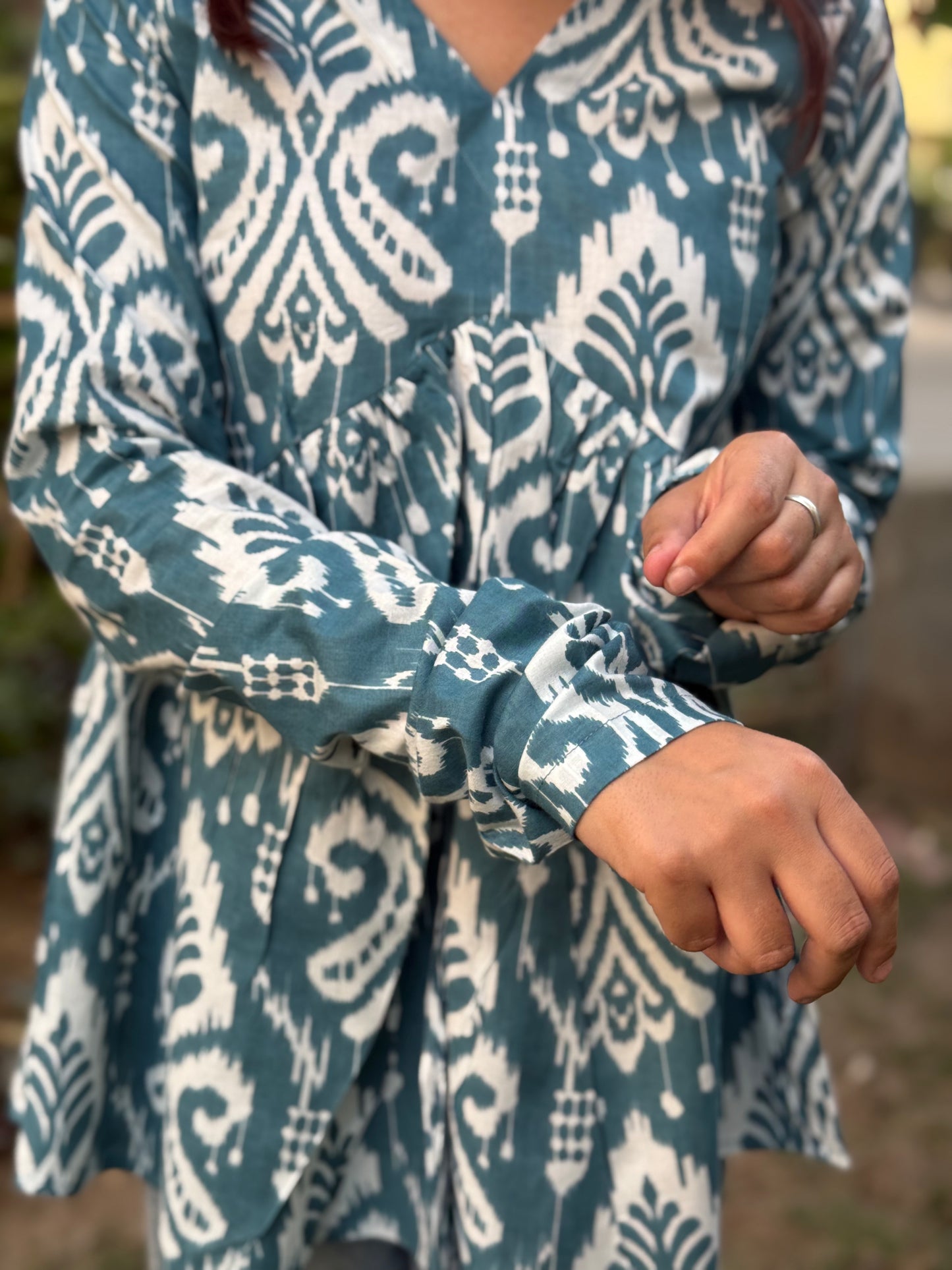 Blue Ikkat Print Top