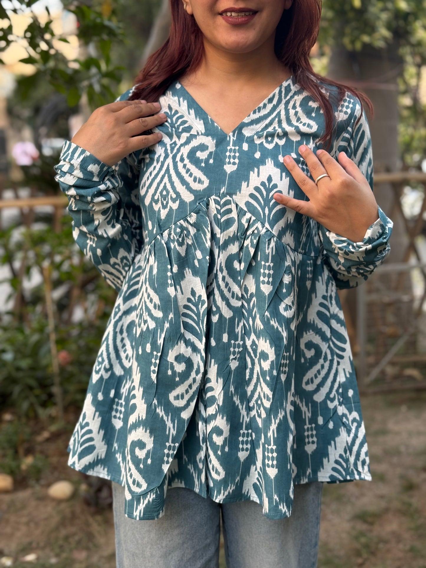 Blue Ikkat Print Top