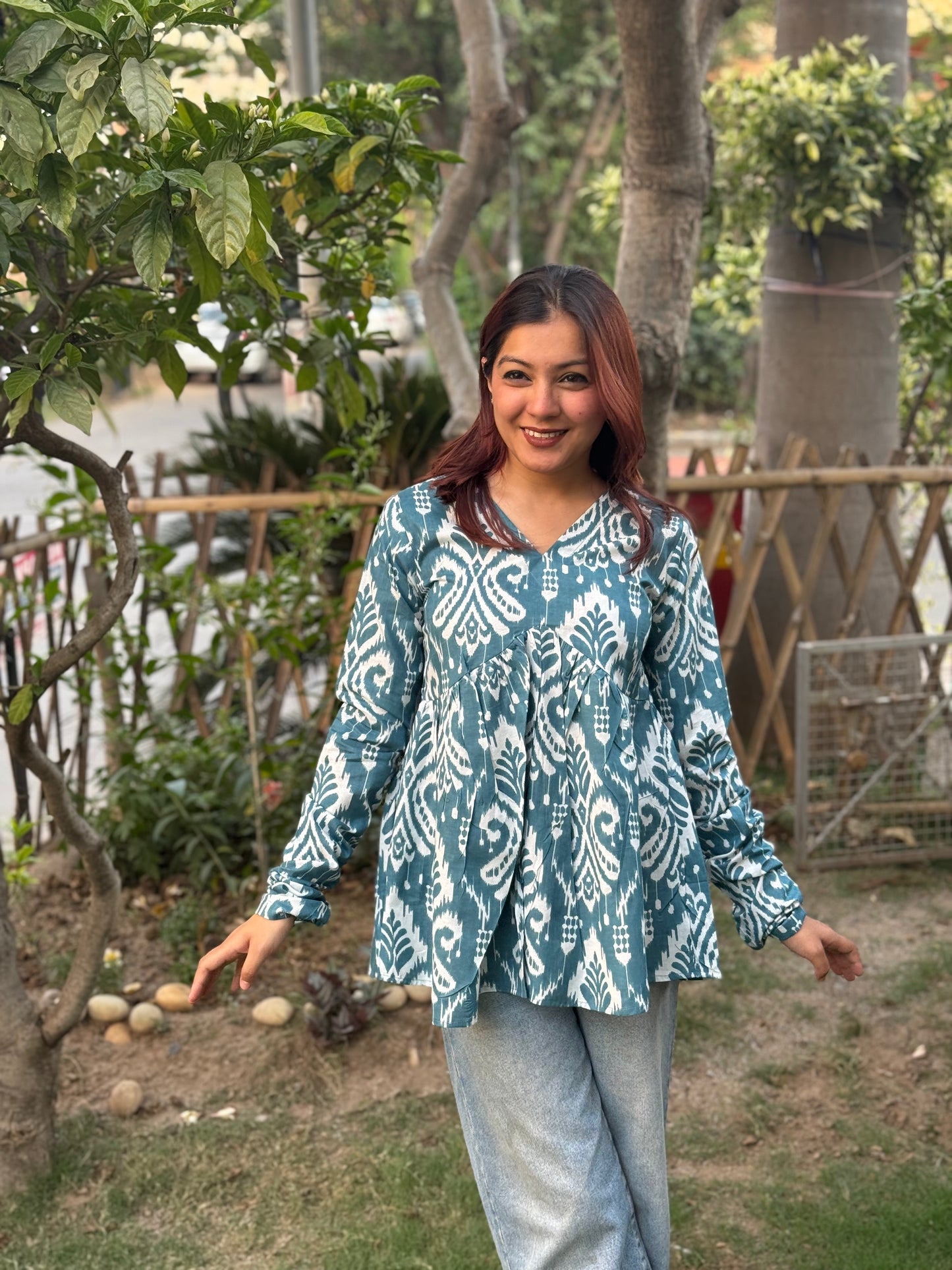 Blue Ikkat Print Top