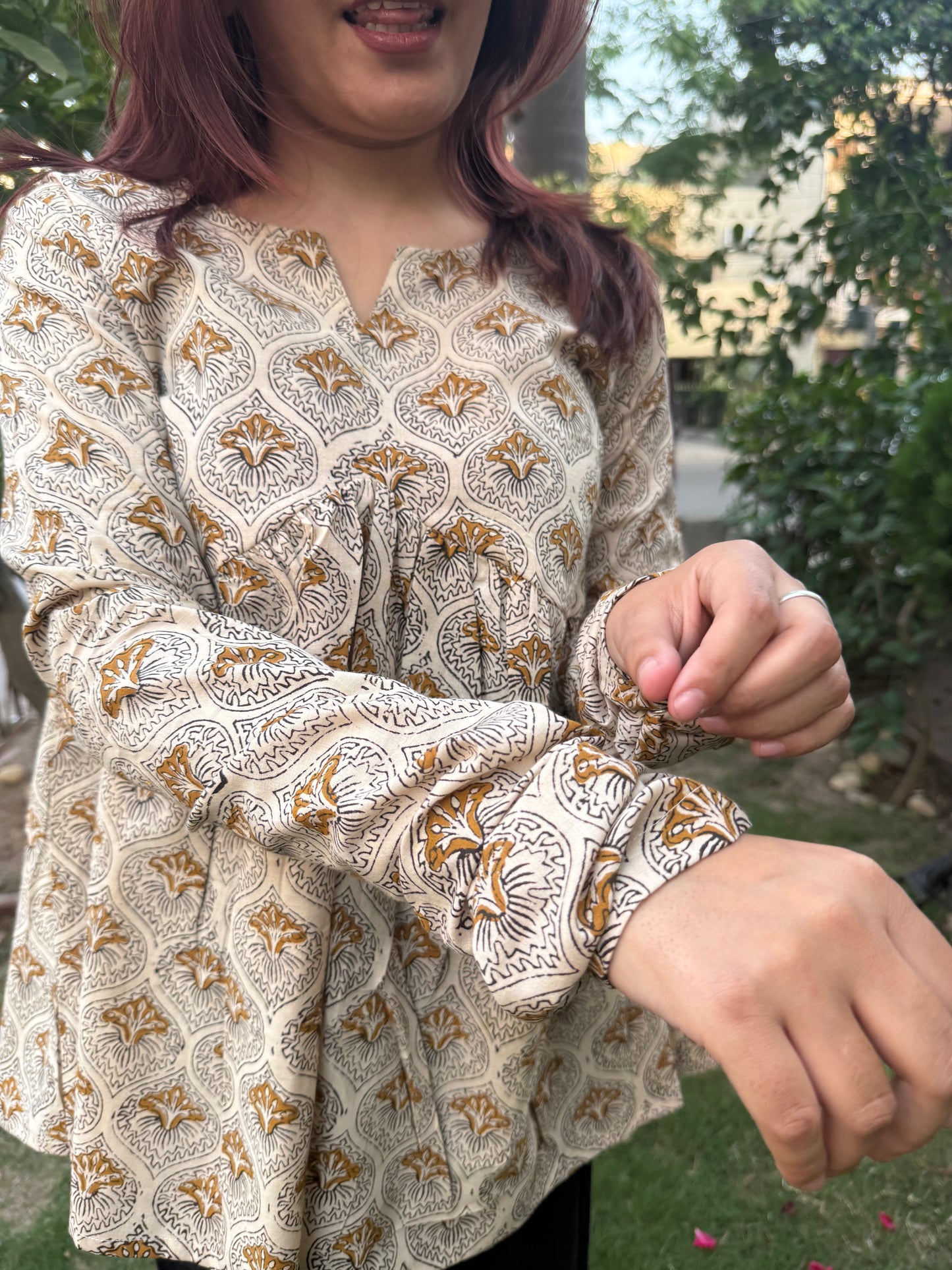 Beige Chudhi Sleeves Gather Top