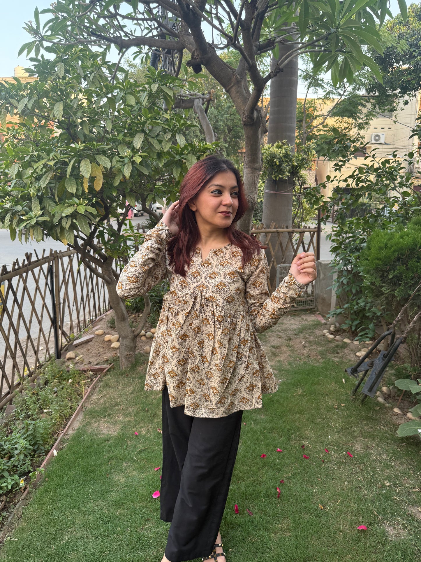 Beige Chudhi Sleeves Gather Top