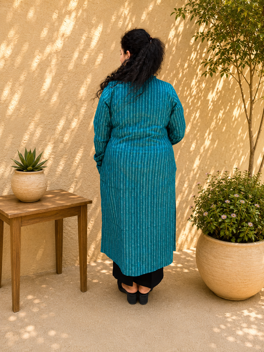Teal Striped Kurta