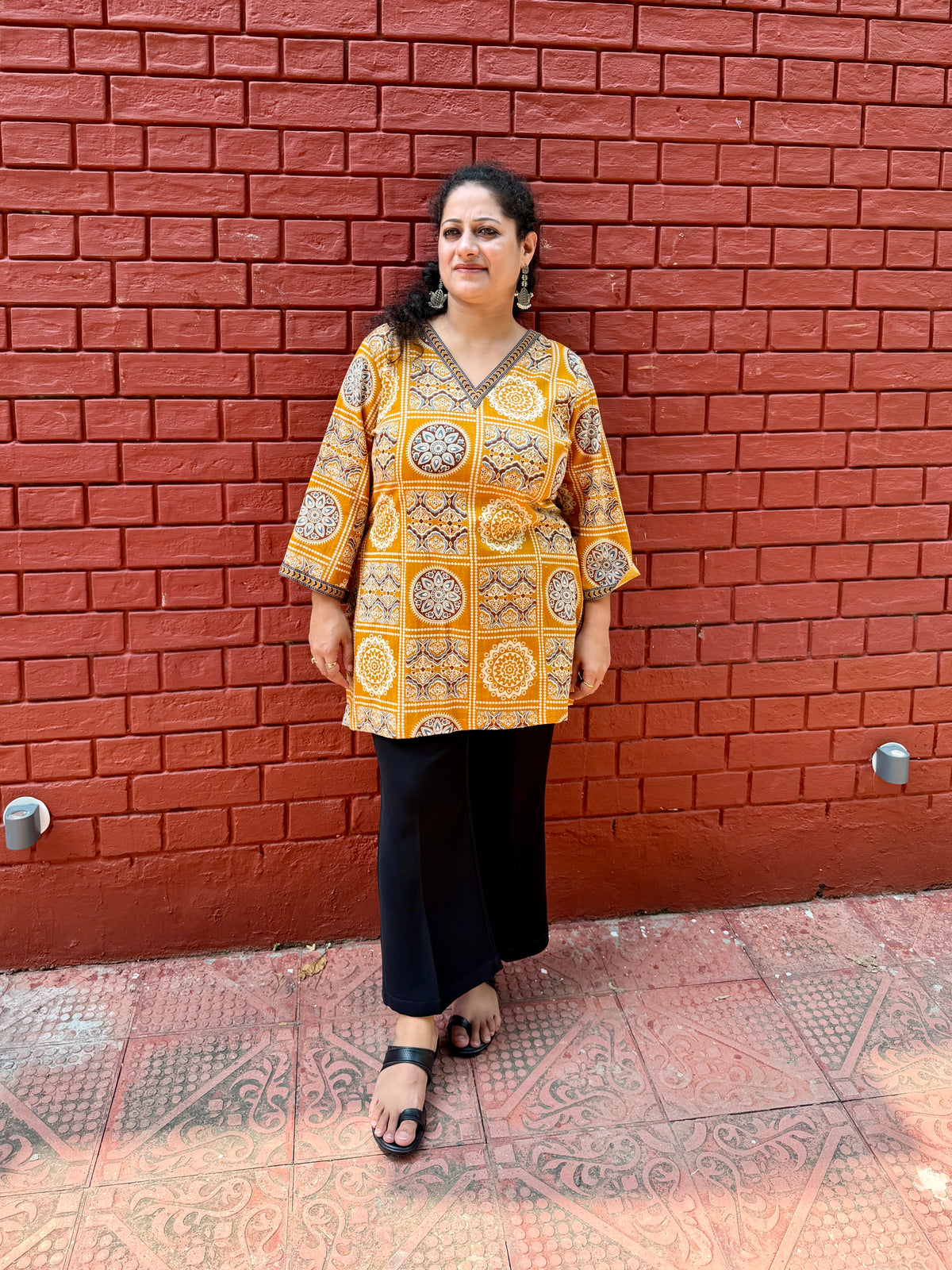 Mustard Block kurta