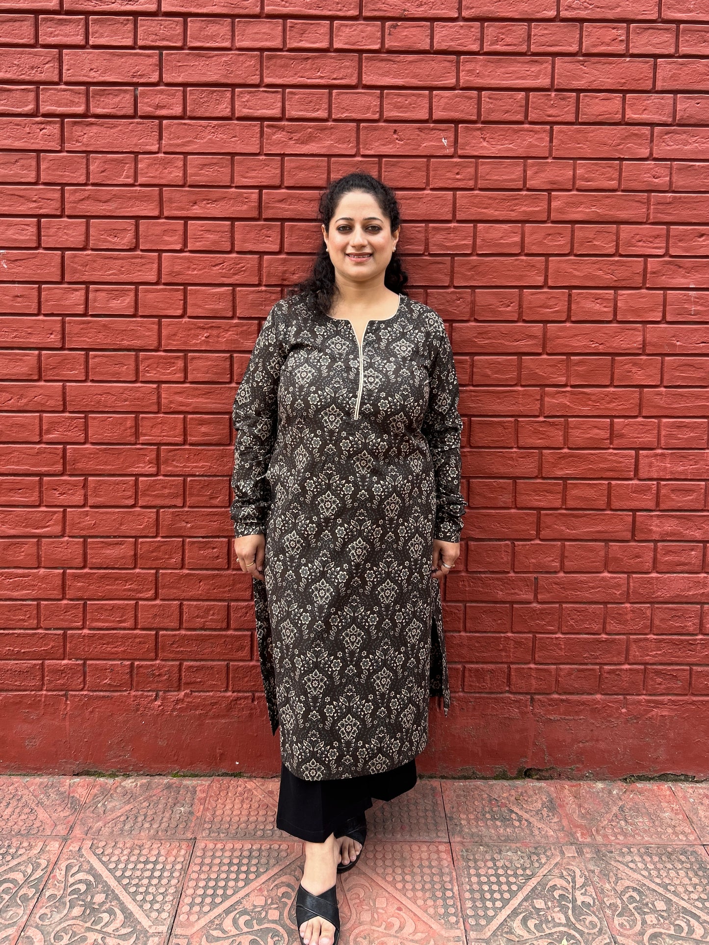 Brown Grey Printed Kurta