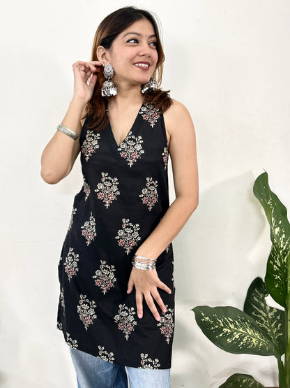 Black Floral Halter Top