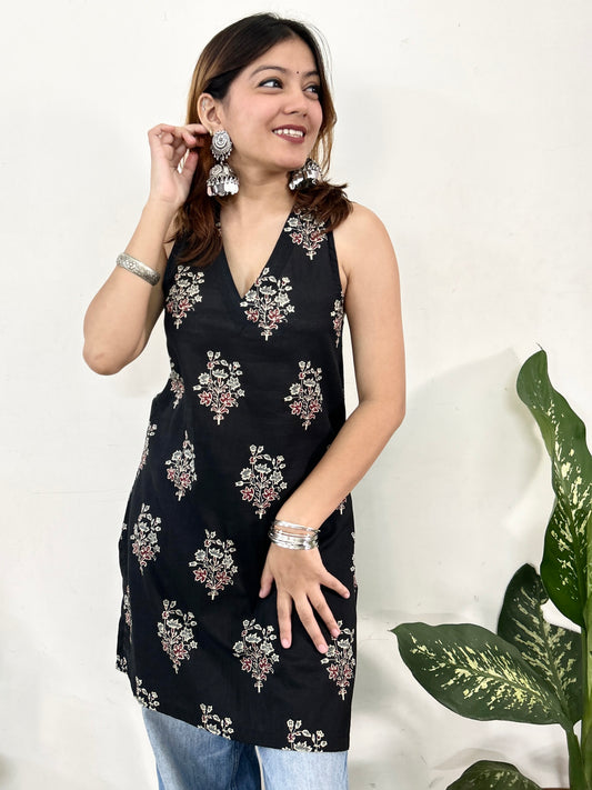 Black Floral Halter Top