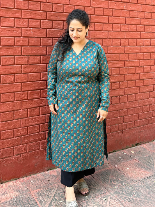 Peacock Handblock Cotton Kurta