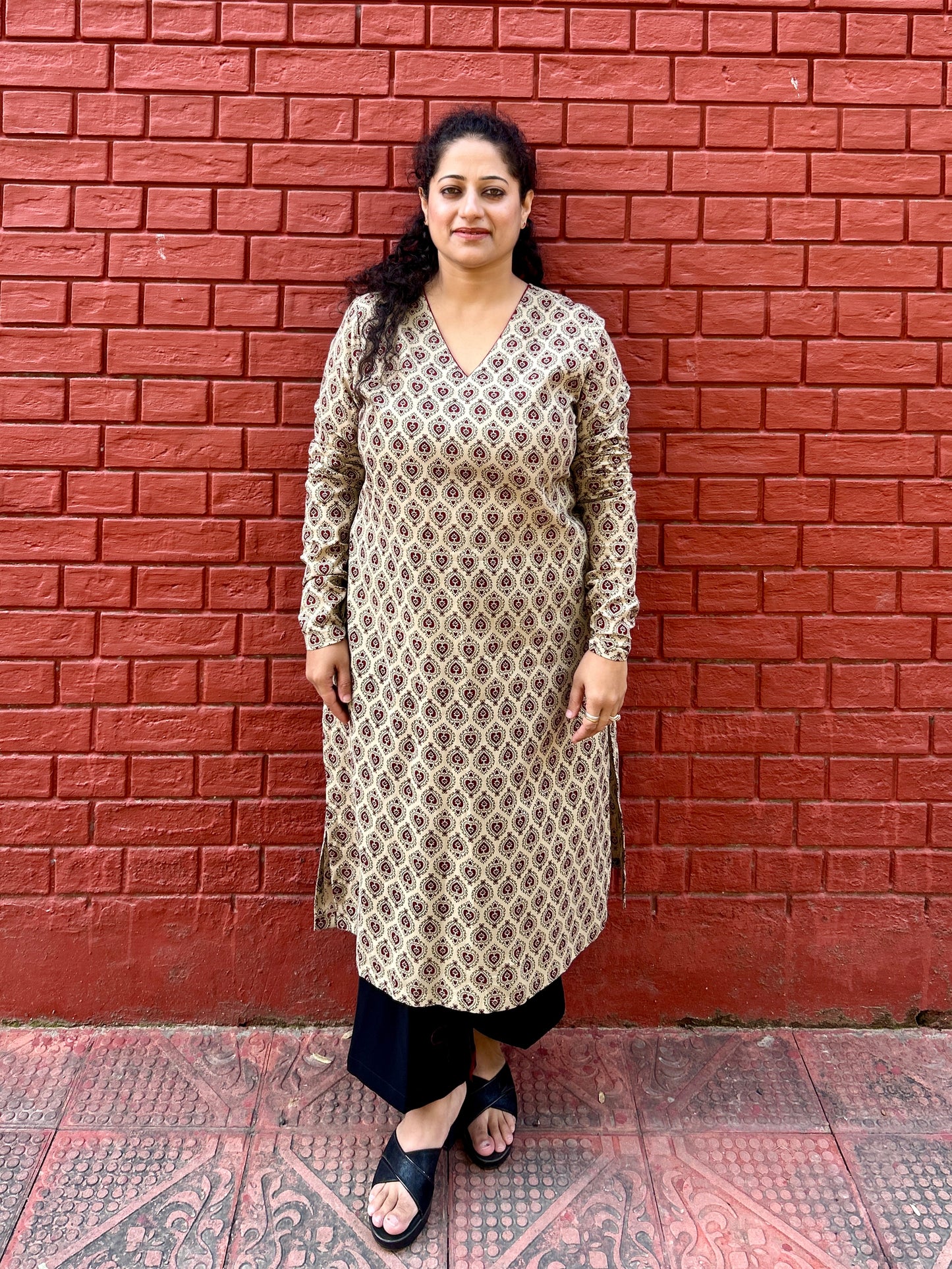 Beige Maroon Paan Kurta