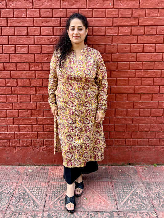 Mustard Paisley Bloom Straight Kurta