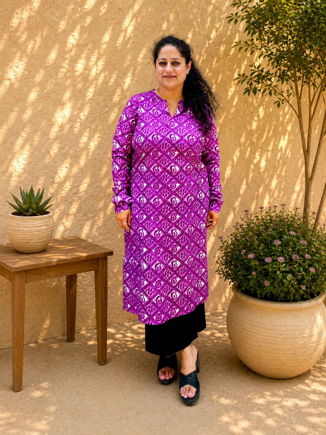 Purple Printed Kurta