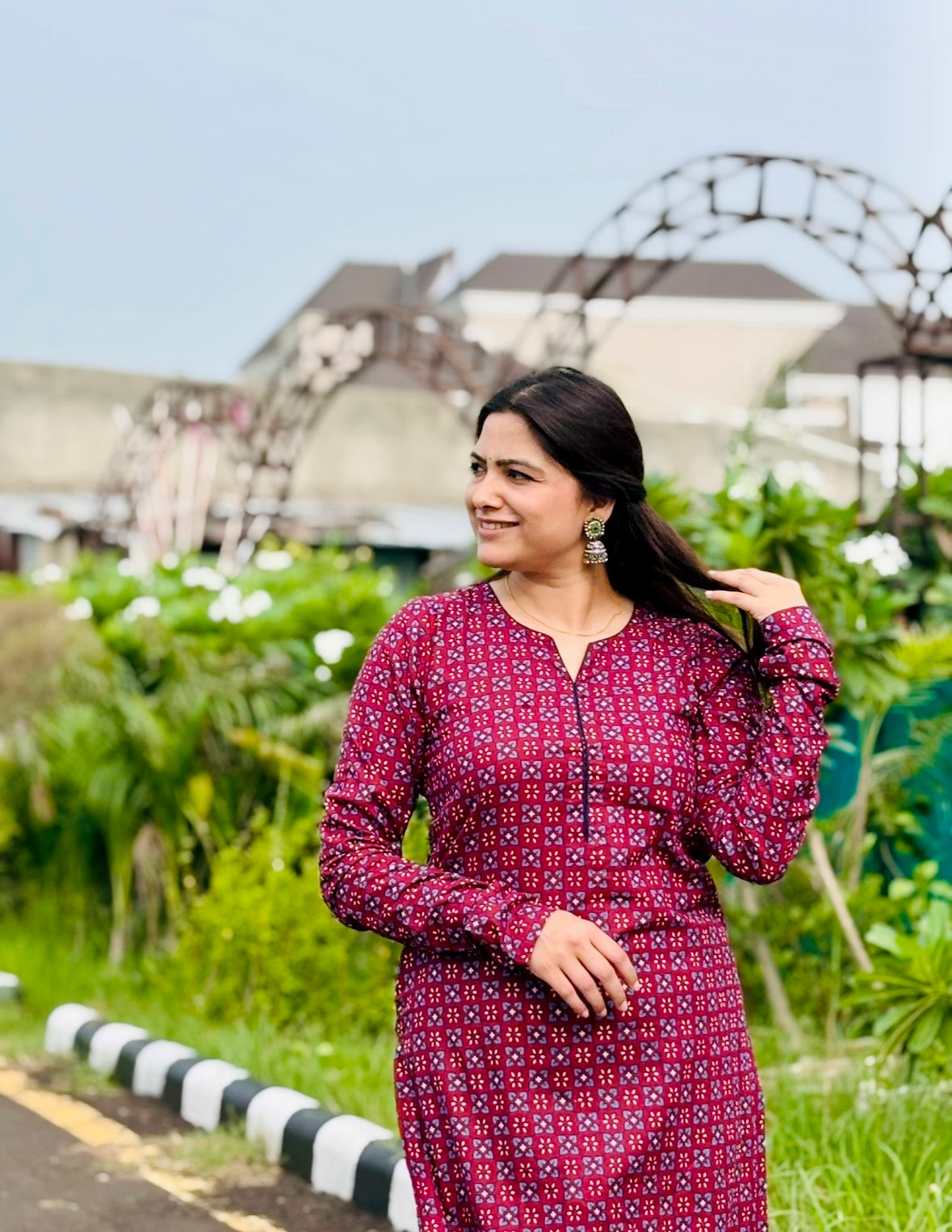 Maroon Geometric Print Kurta
