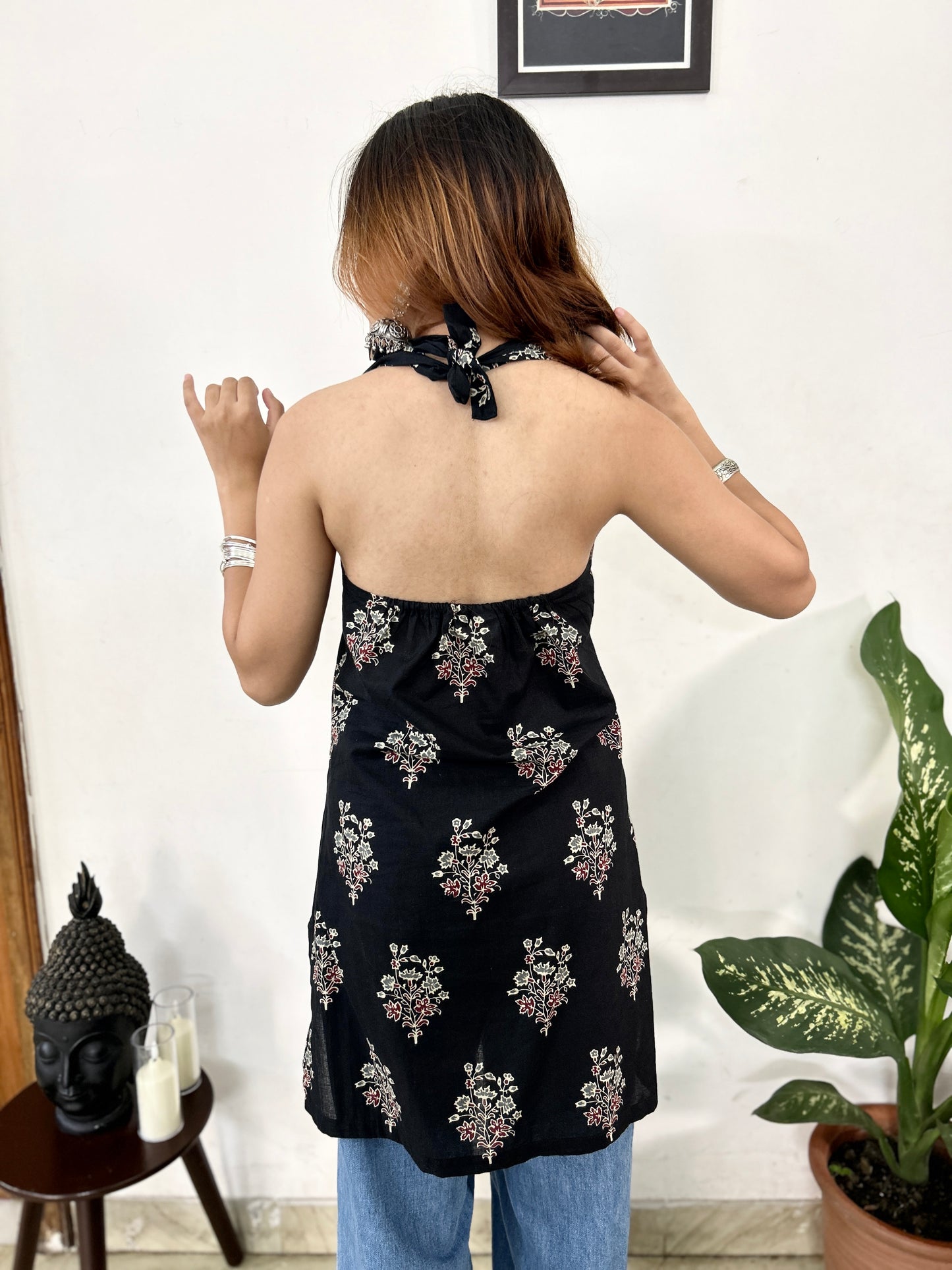 Black Floral Halter Top