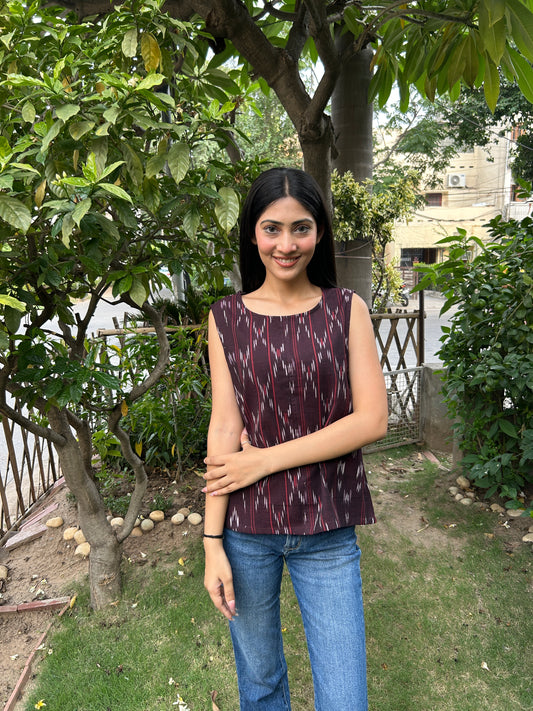 Maroon Ikkat Short Top