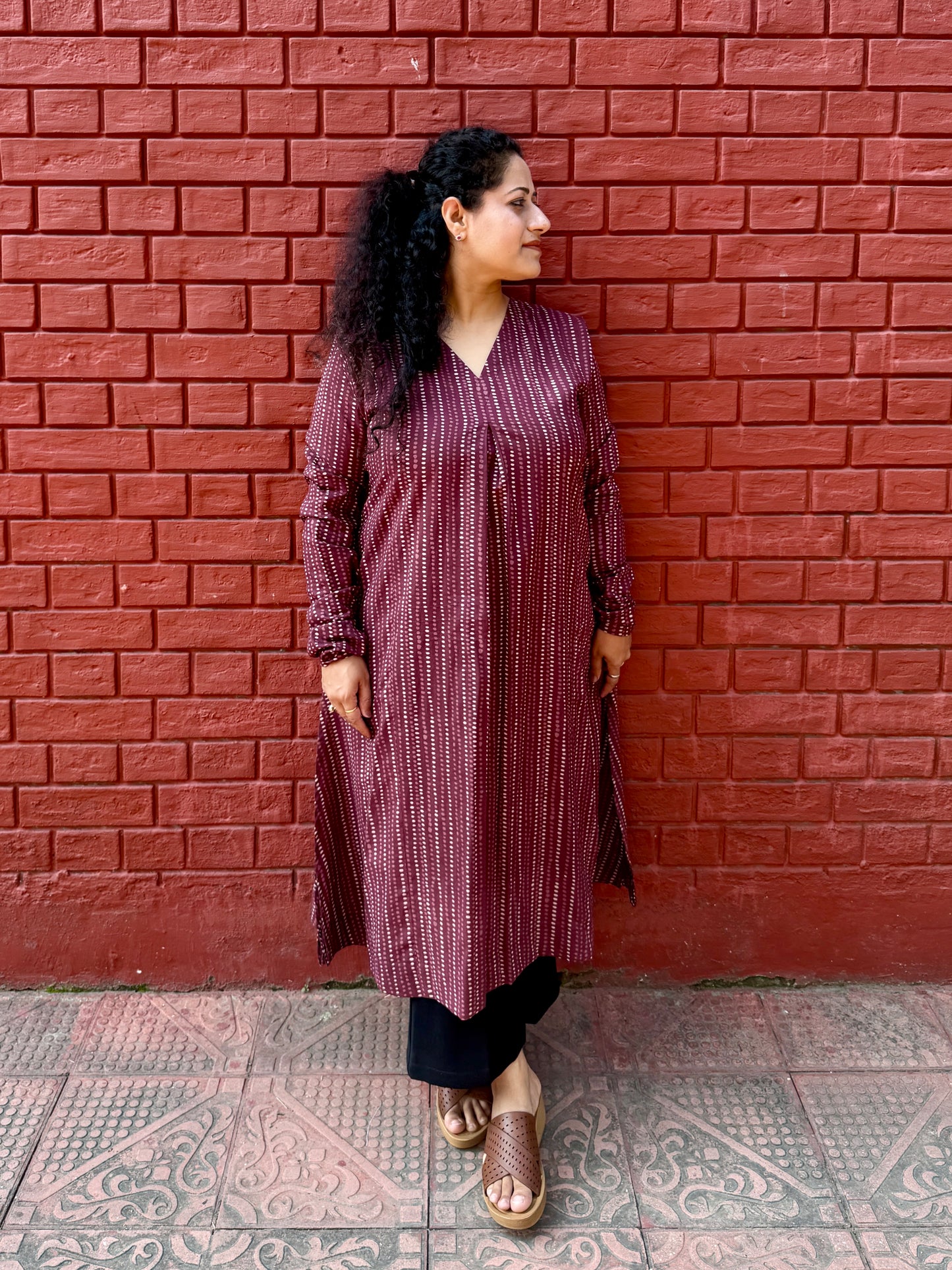 Wine buti A line kurta